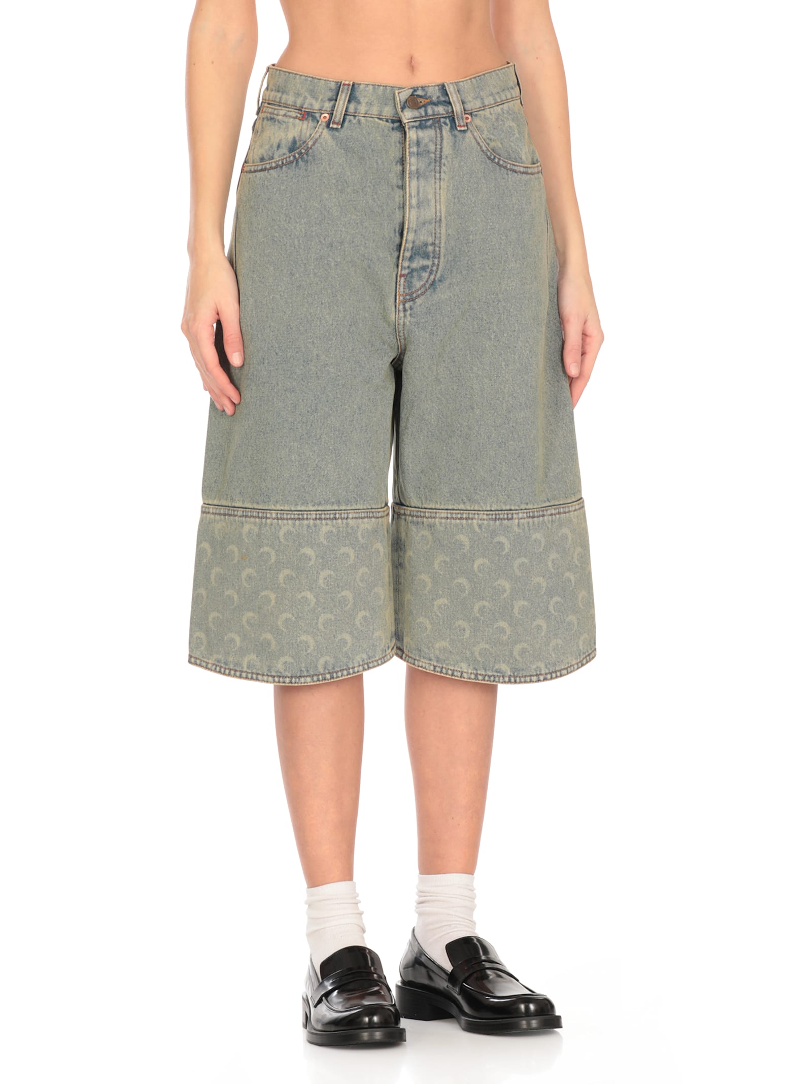 Marine Serre Moon Bermuda Shorts In Light Blue