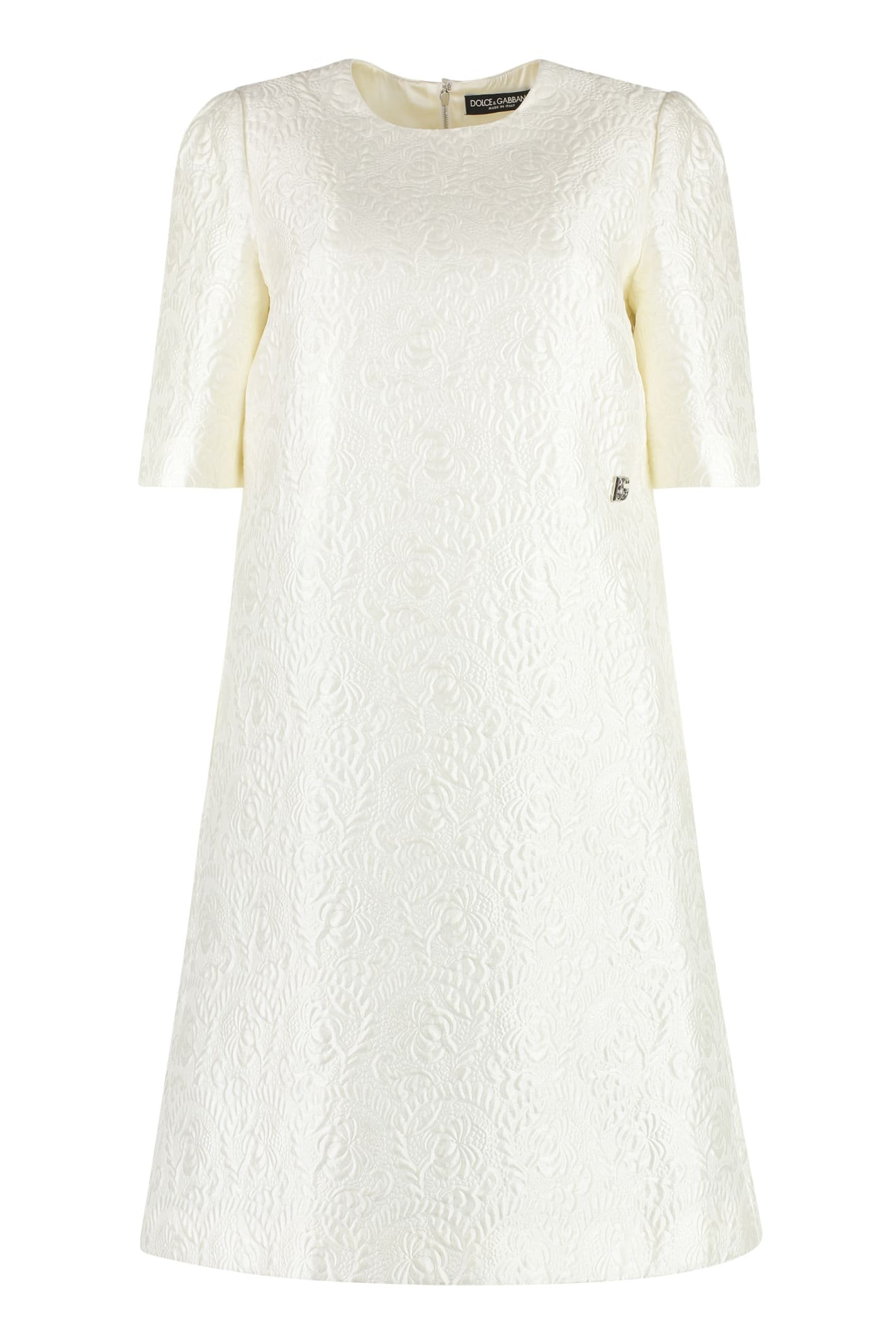 Dolce & Gabbana Brocade Short-sleeve Dress In Ivory