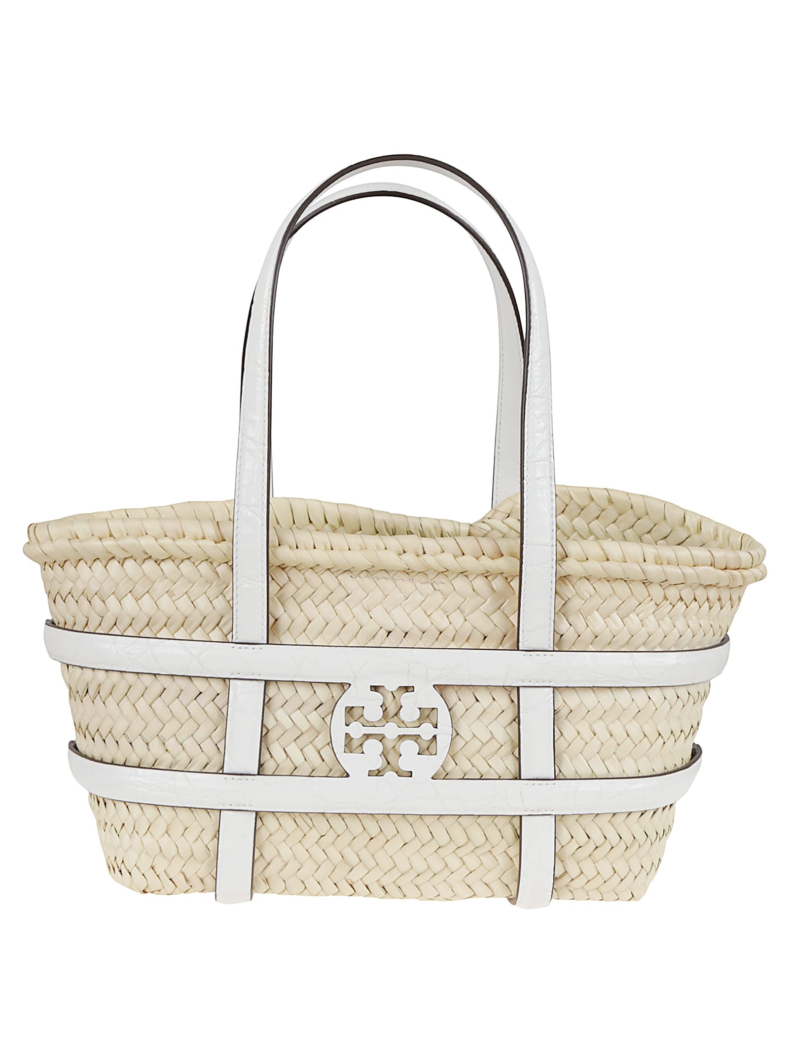 Tory Burch Woven White Leather Crossbody Bag With Iconic Logo In White