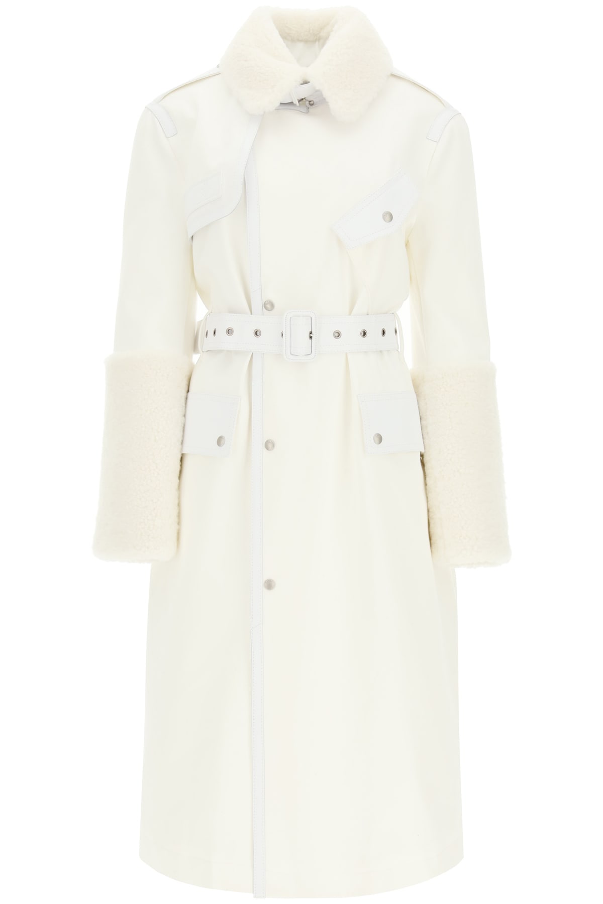 Mr & Mrs Italy Cotton Trench Coat With Leather And Shearling Inserts