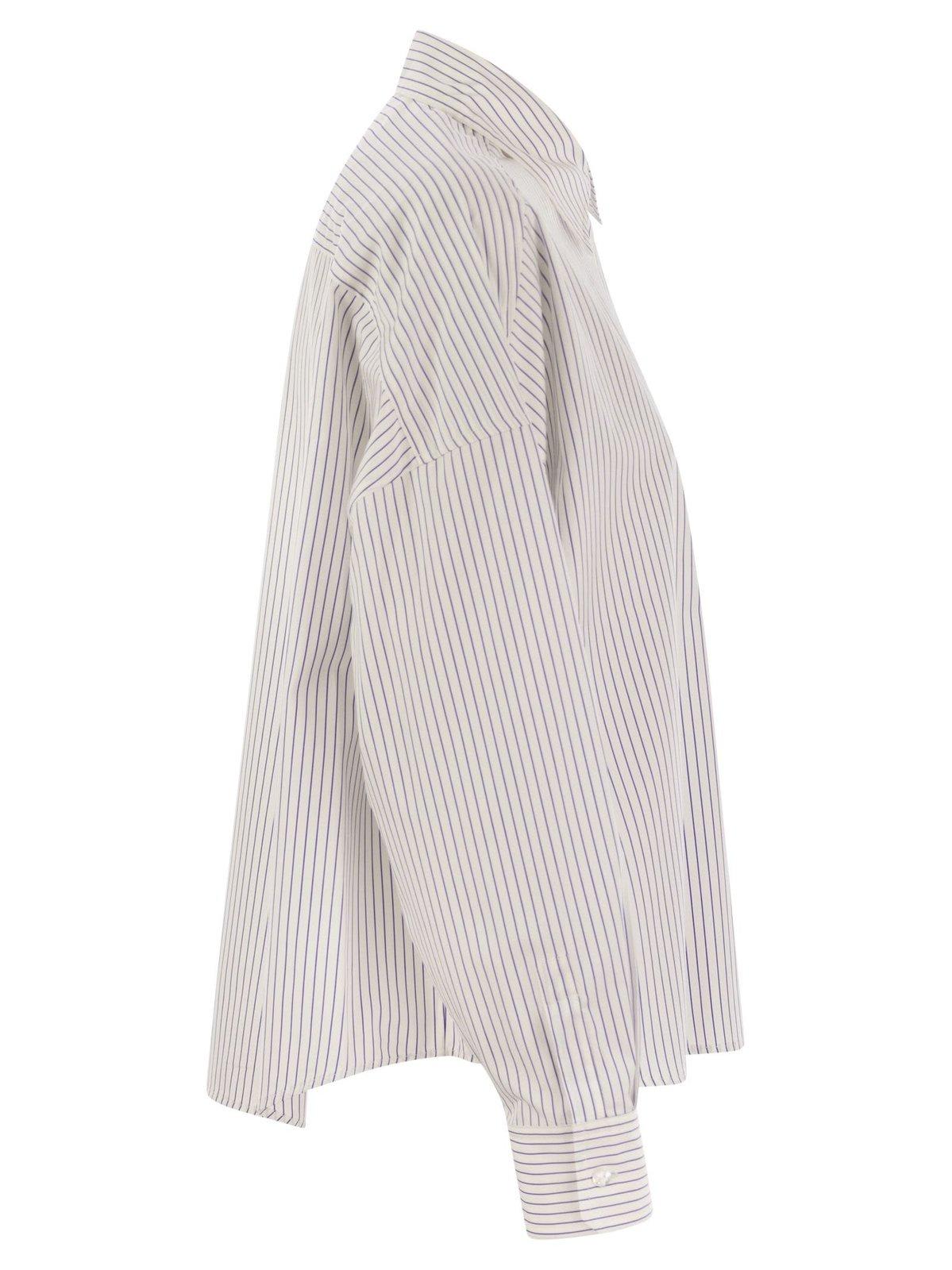 Weekend Max Mara Aureo Striped Long-sleeved Poplin Shirt In Blu