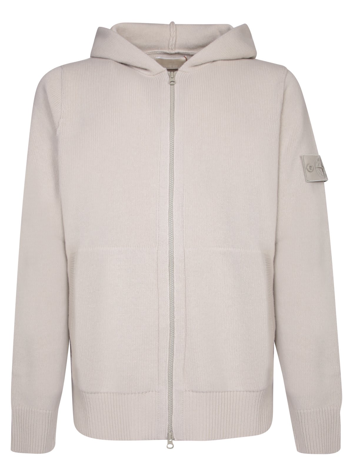 Shop Stone Island Logo Patched Zipped Hoodie In Beige