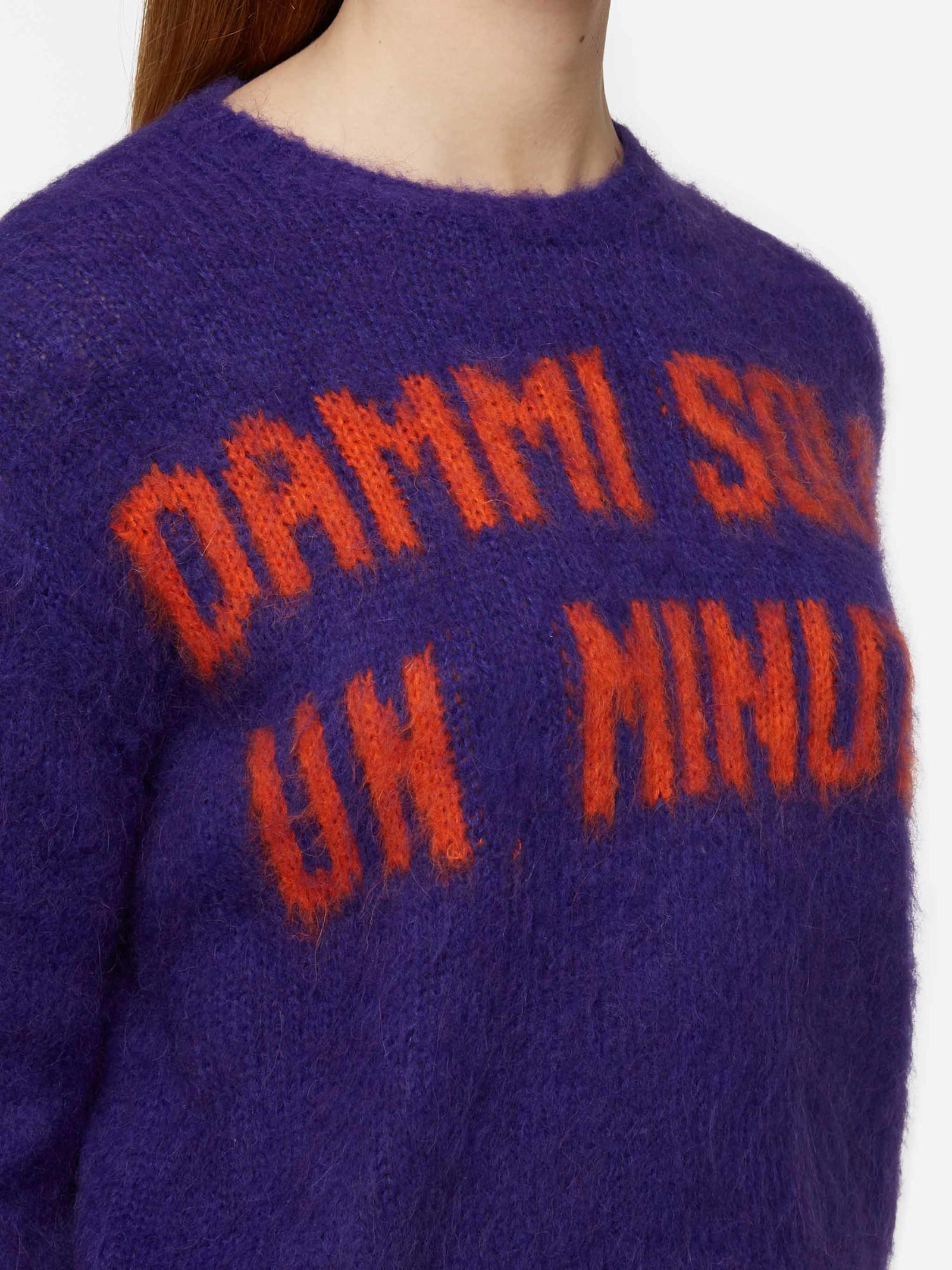 Mc2 Saint Barth Woman Crewneck Soft Crop Sweater With Dammi Solo Un Minuto Embroidery