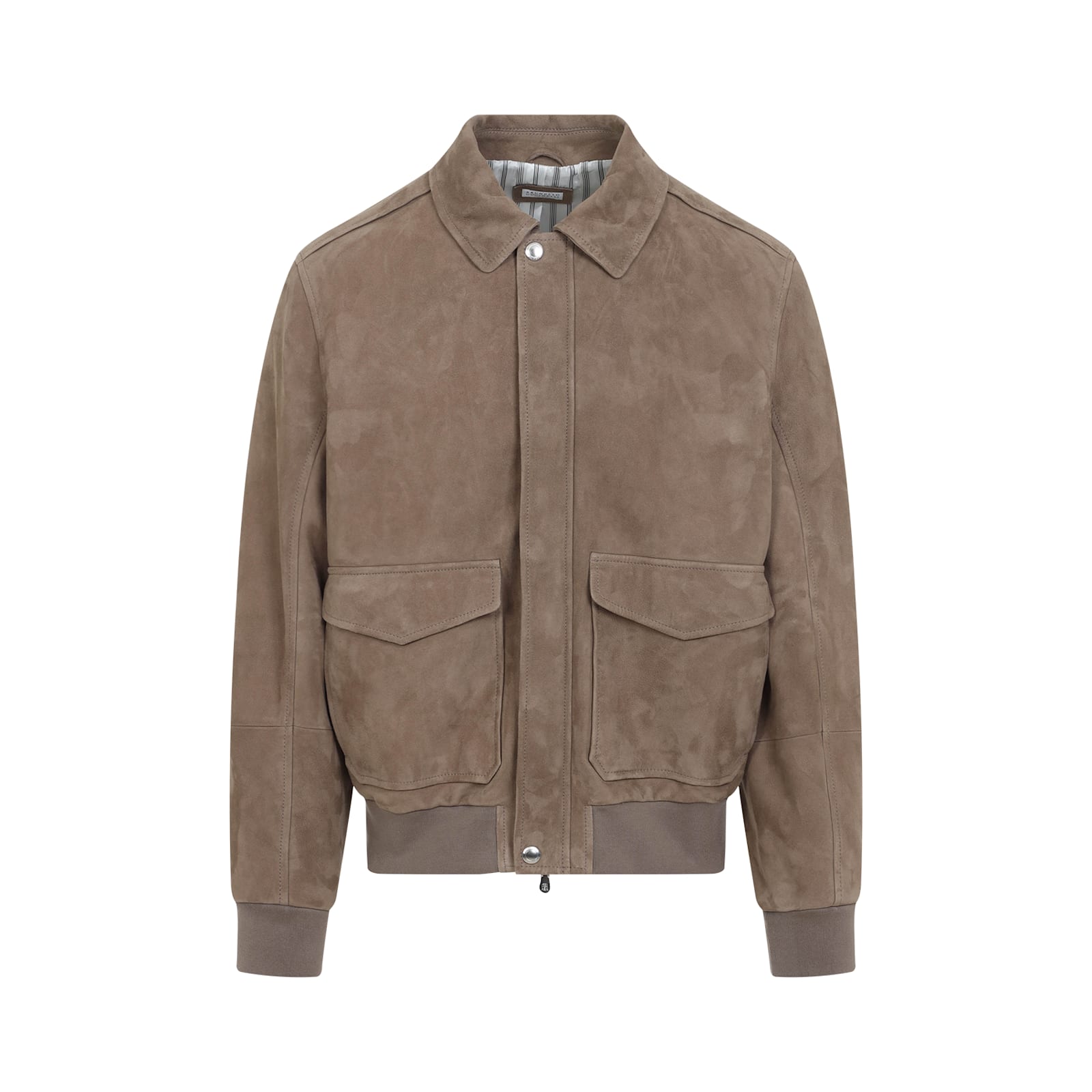 Brunello Cucinelli Leather Bomber Jacket Men In Brown