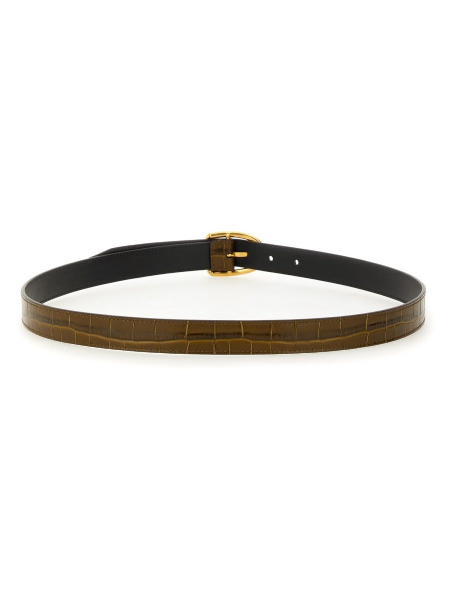 Shop Tom Ford Embossed Bulck-fastened Belt In Brown