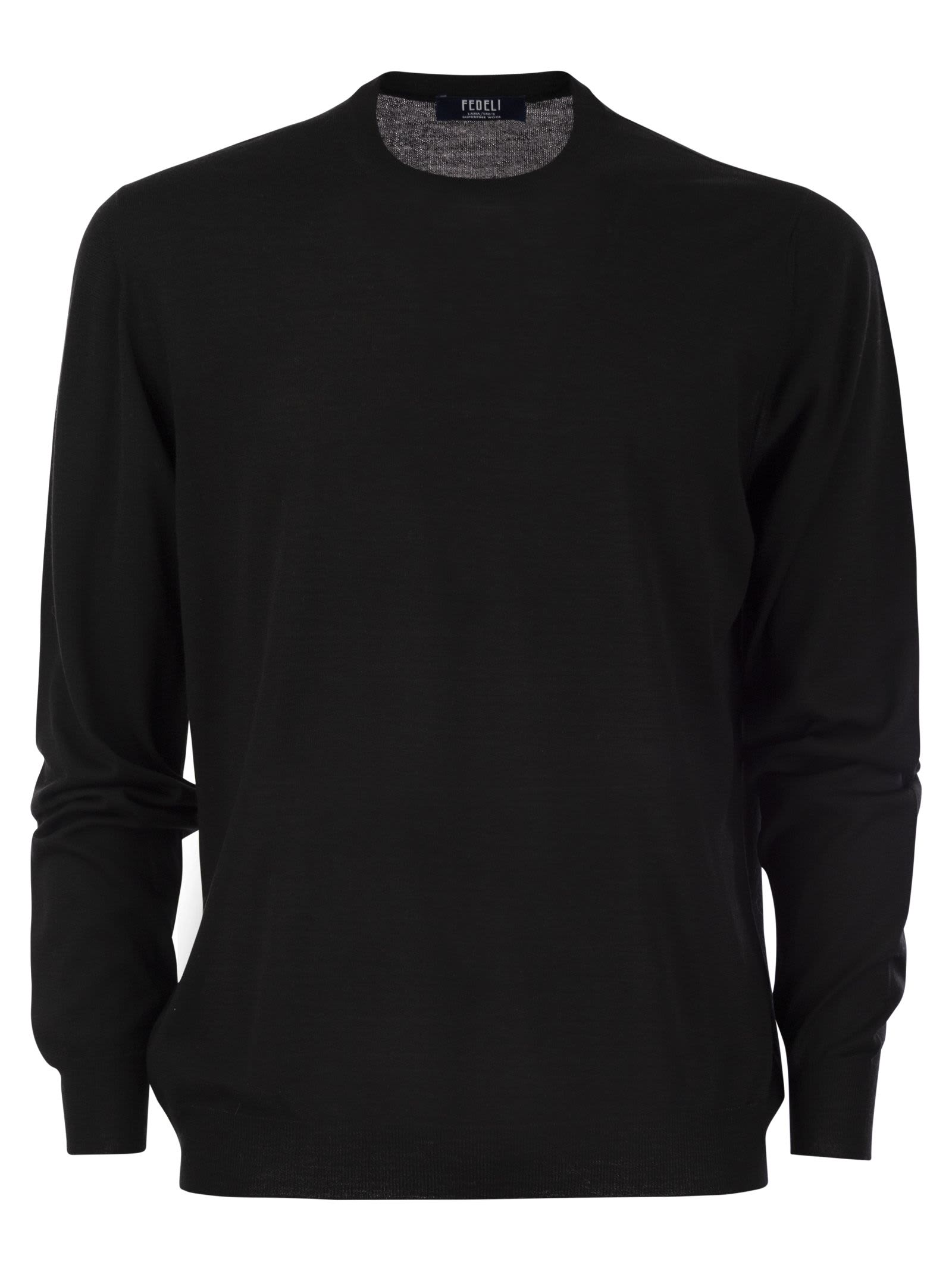 Shop Fedeli Crew-neck Sweater In Superfine Virgin Wool In Black