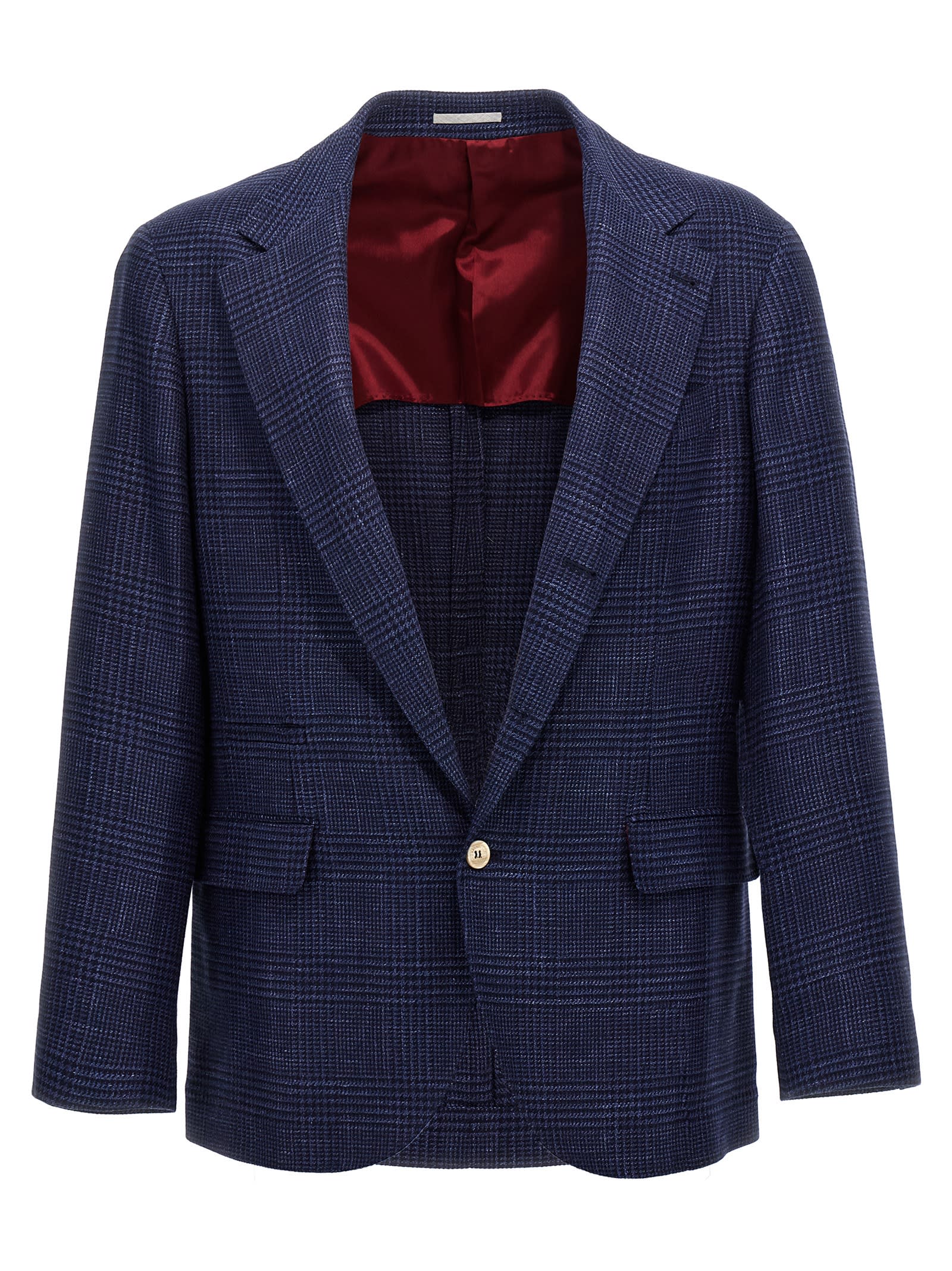 Shop Brunello Cucinelli Check Single-breasted Blazer In Blue