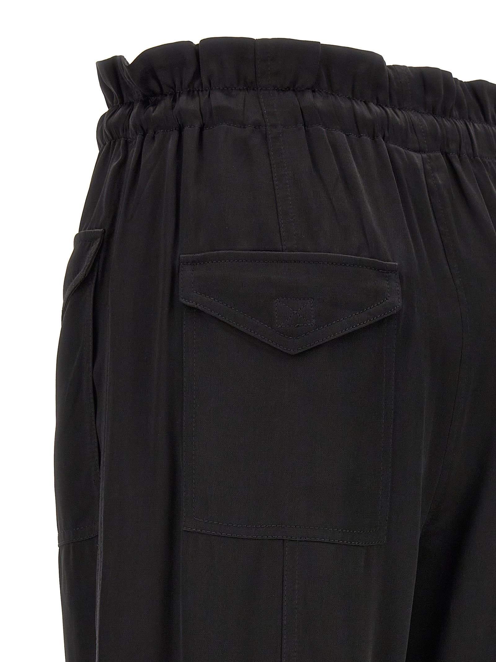 Shop Ganni Satin Cargo Pants In Black