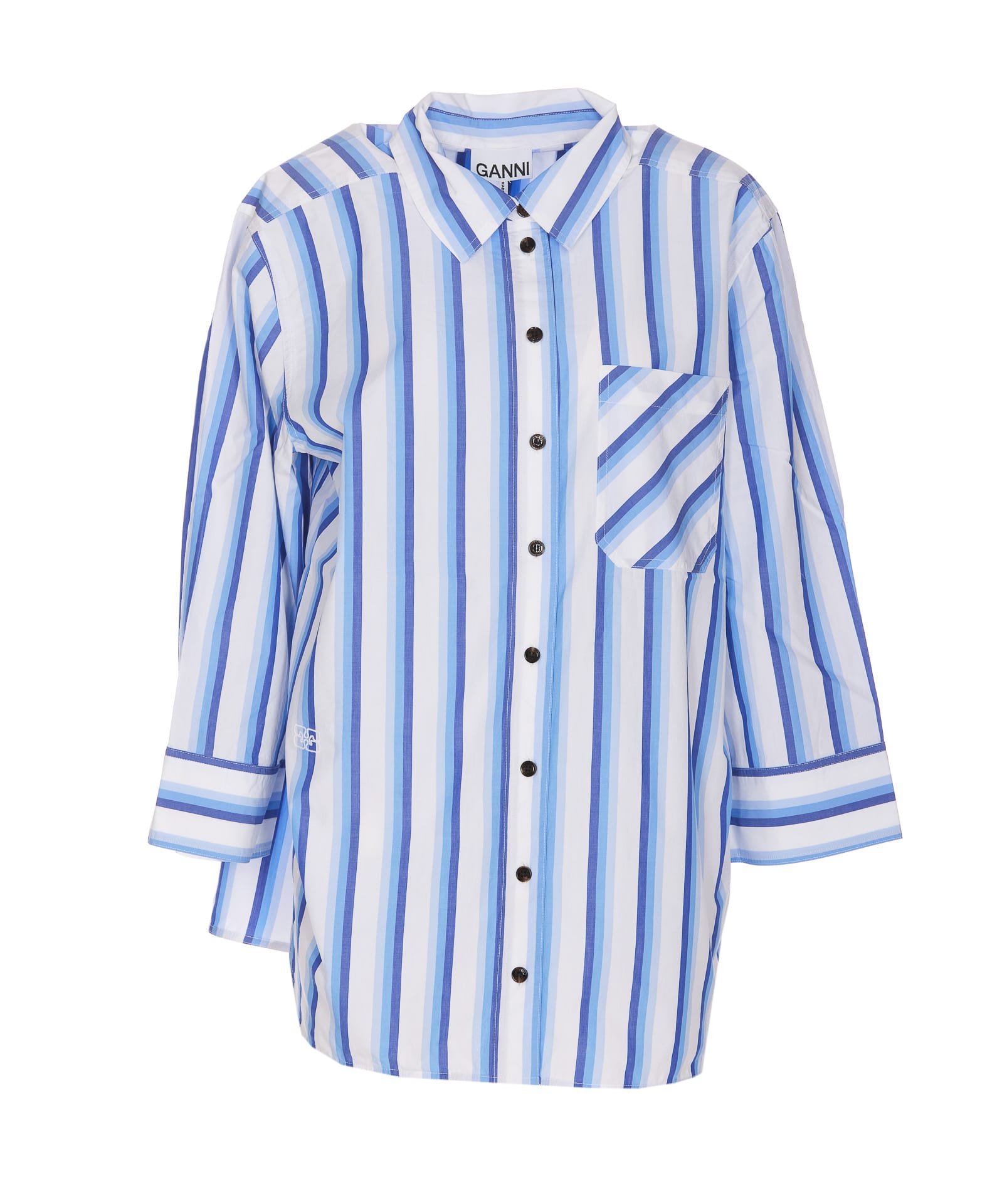 Shop Ganni Striped Shirt In Blu