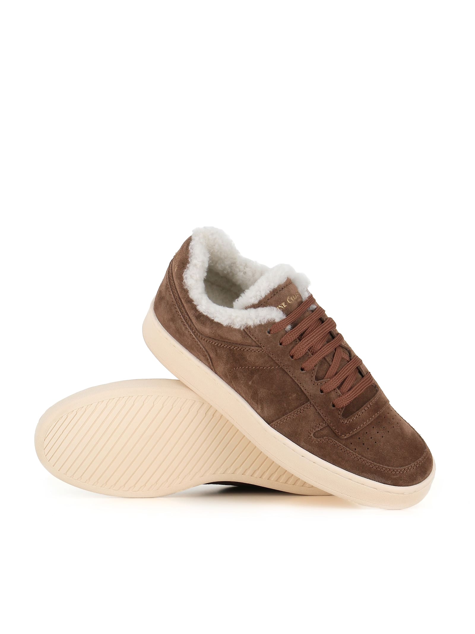 Officine Creative Shearling-lining Suede Sneakers In Brown