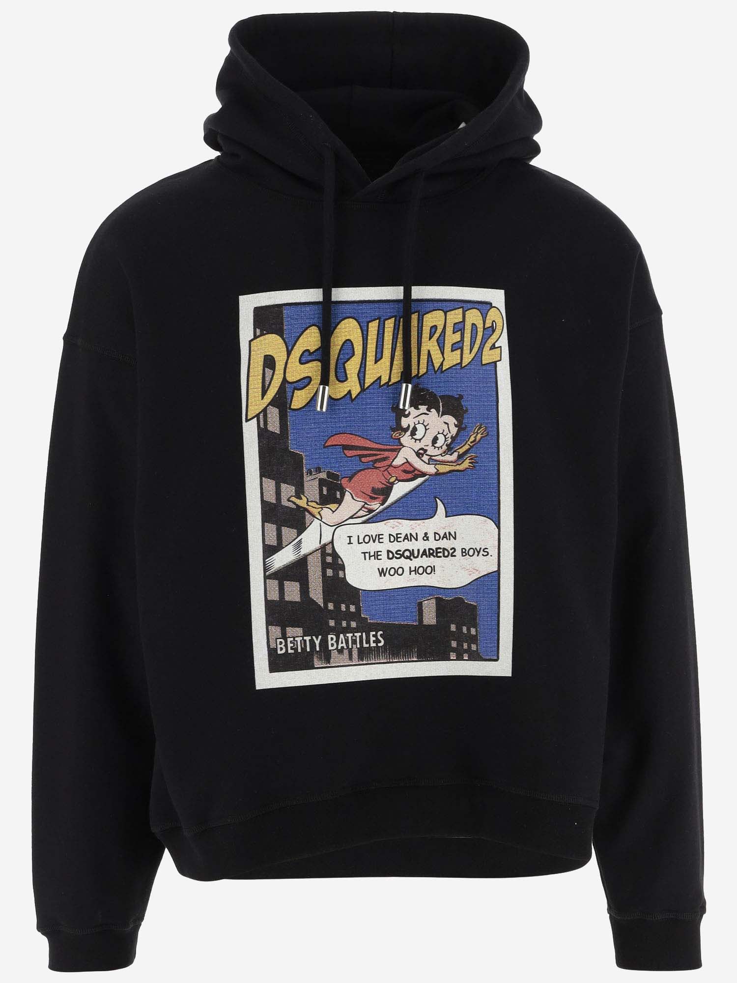 Shop Dsquared2 Cotton Hoodie With Graphic Print And Logo In Black