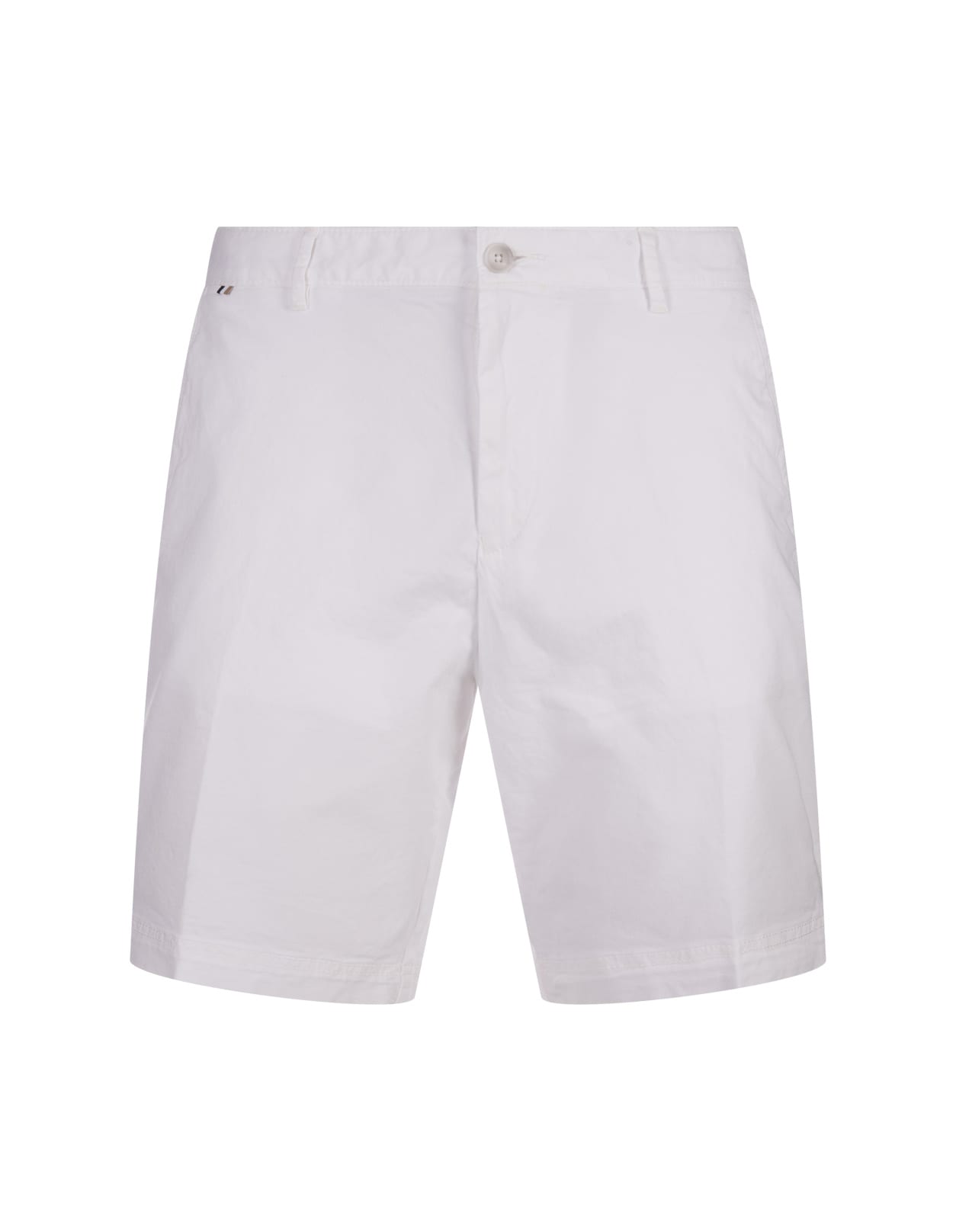 White Stretch Cotton Twill Bermuda Shorts