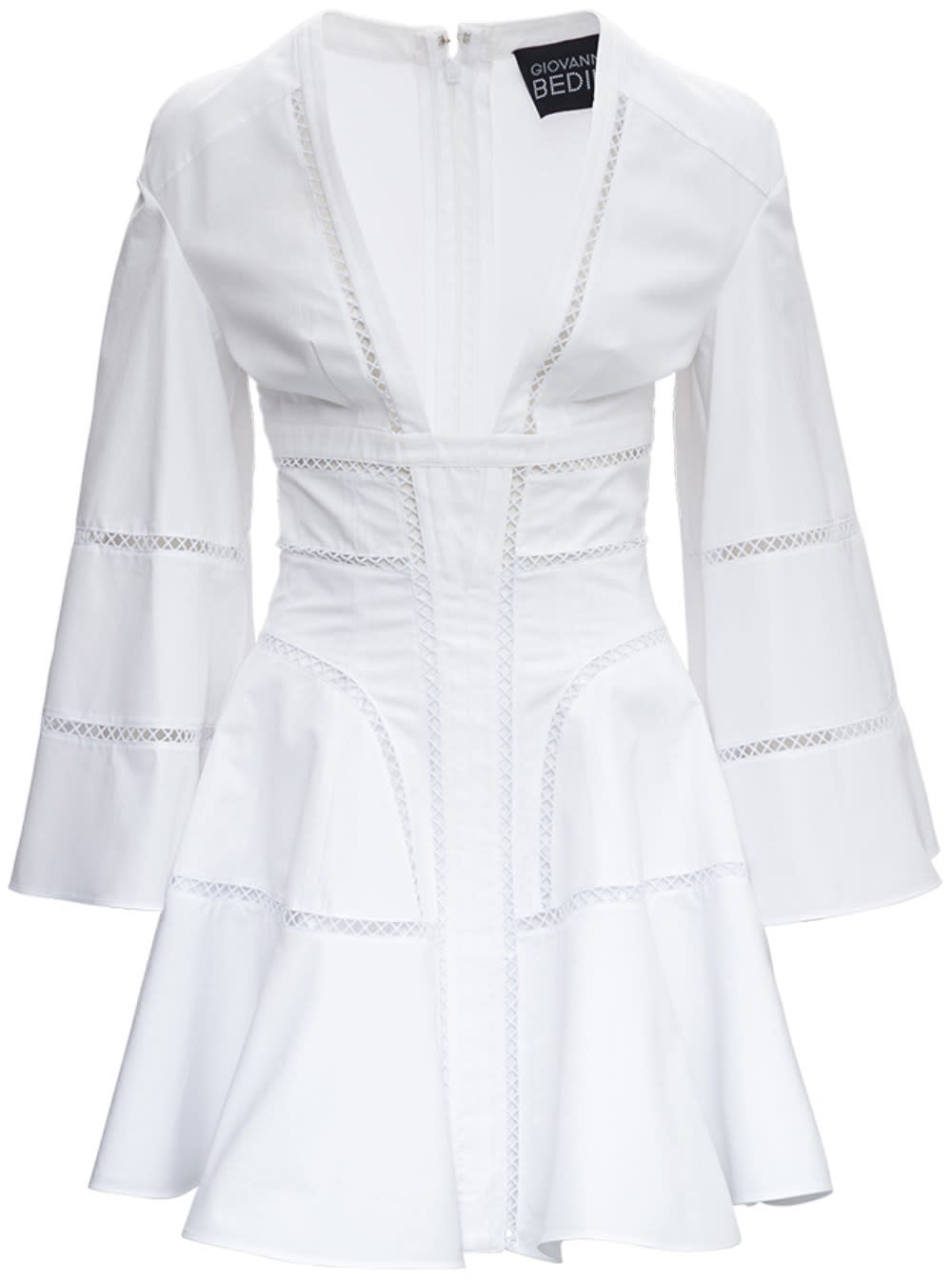 Giovanni Bedin White Cotton Dress With Perforated Inlays