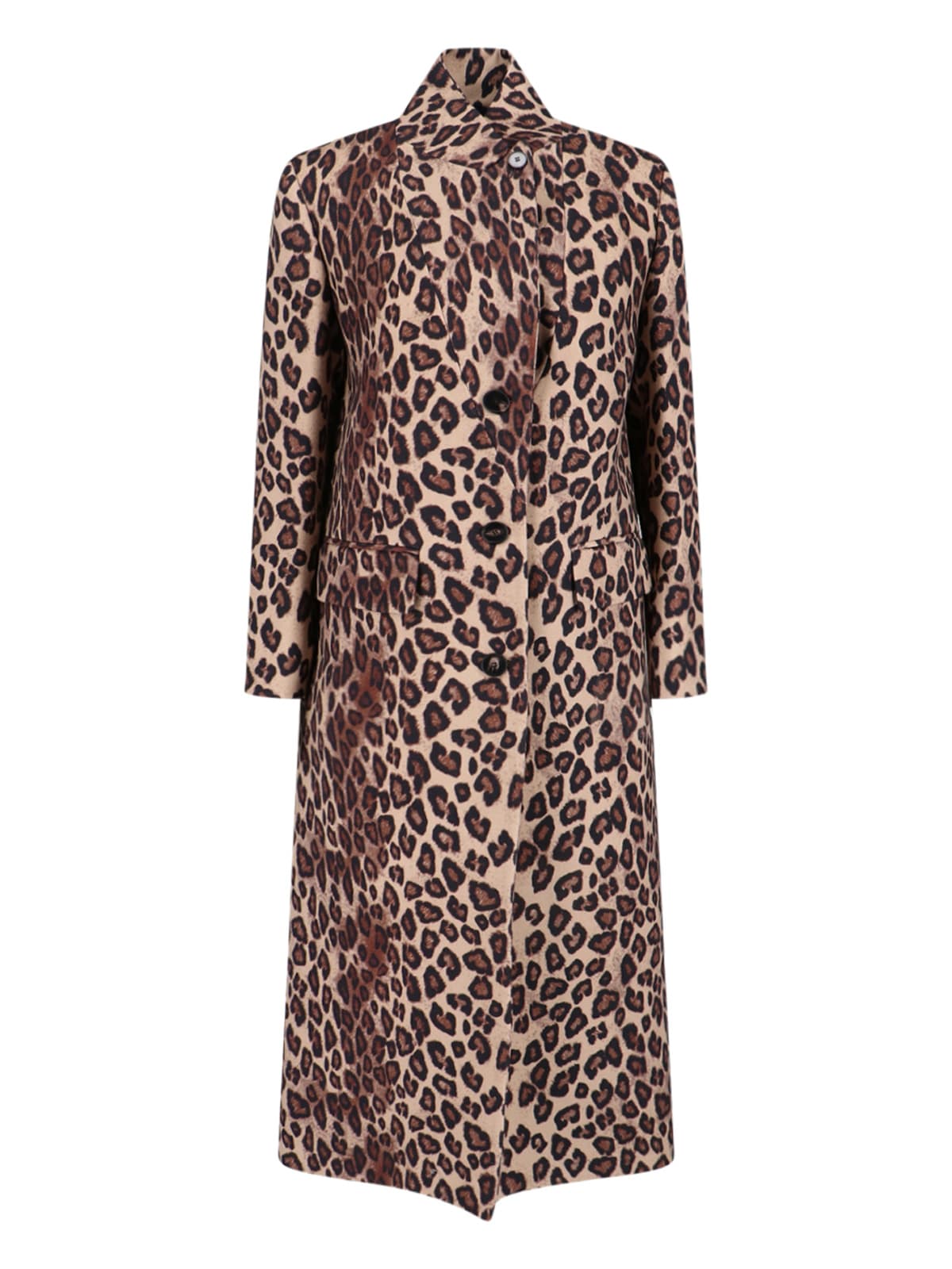 Alberto Biani Long Leopard Print Jacket With Notched Lapel In Animal Print