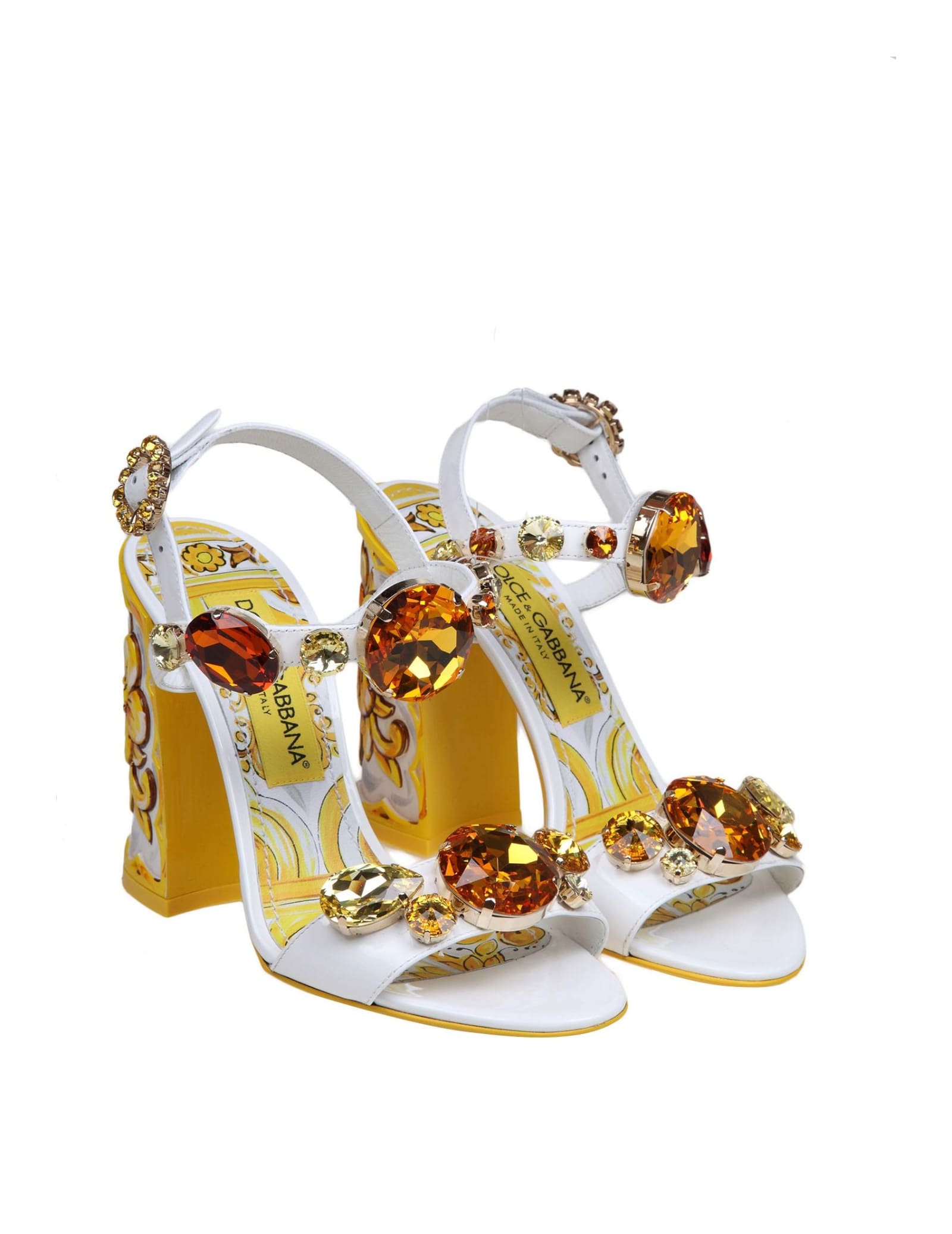 Shop Dolce & Gabbana Keira Patent Sandal With Applied Stones In White/multicolor