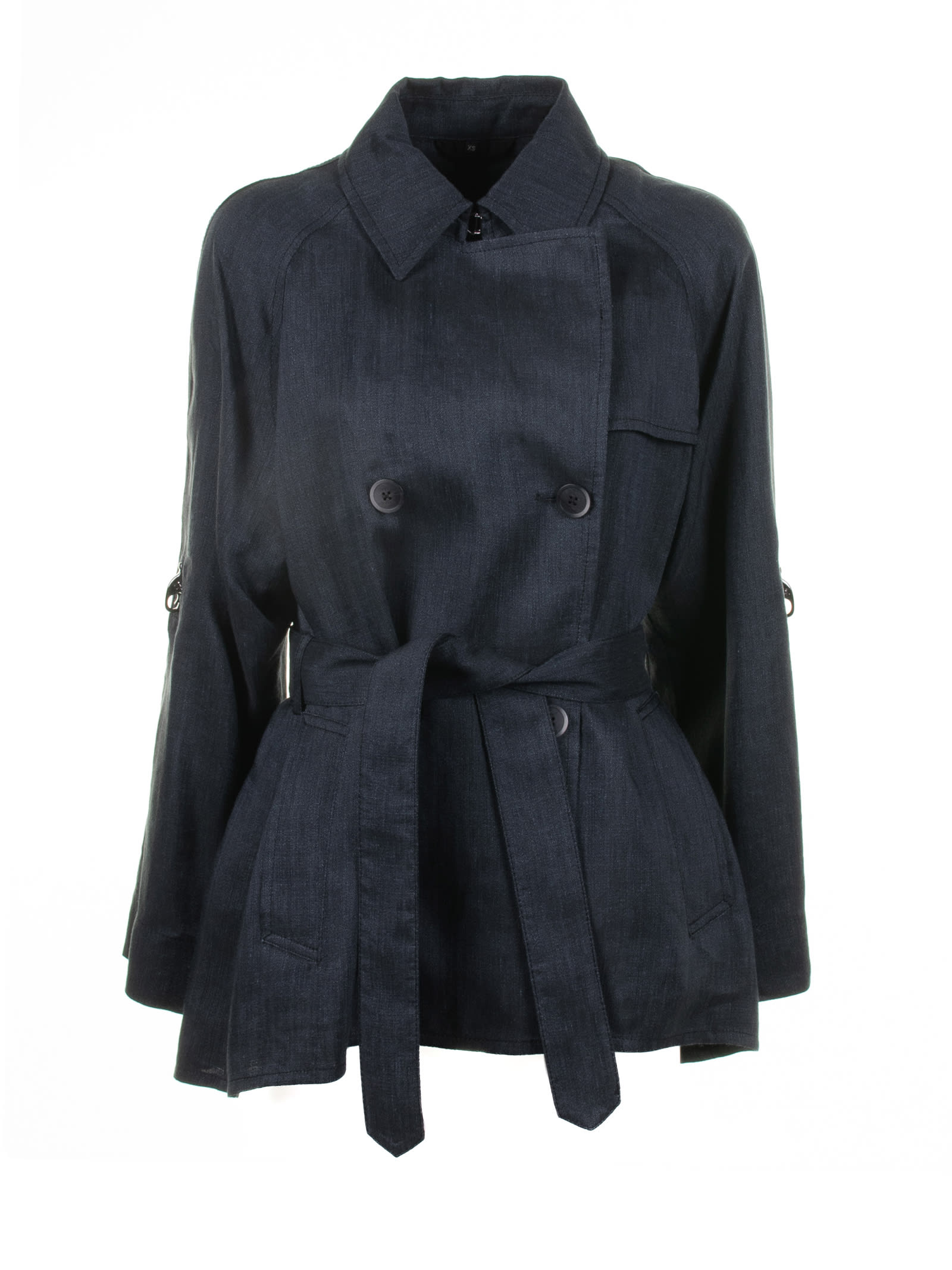 Shop Fay Navy Blue Double-breasted Trench Jacket With Belt