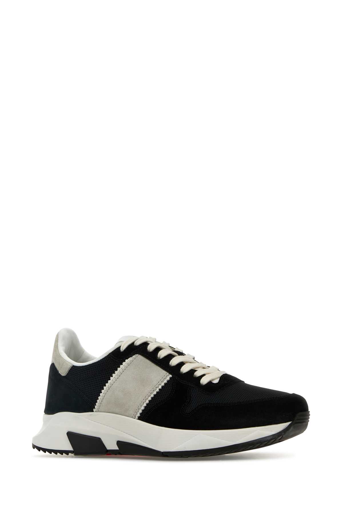 Shop Tom Ford Black Mesh And Suede Sneakers In Blackstonewhite