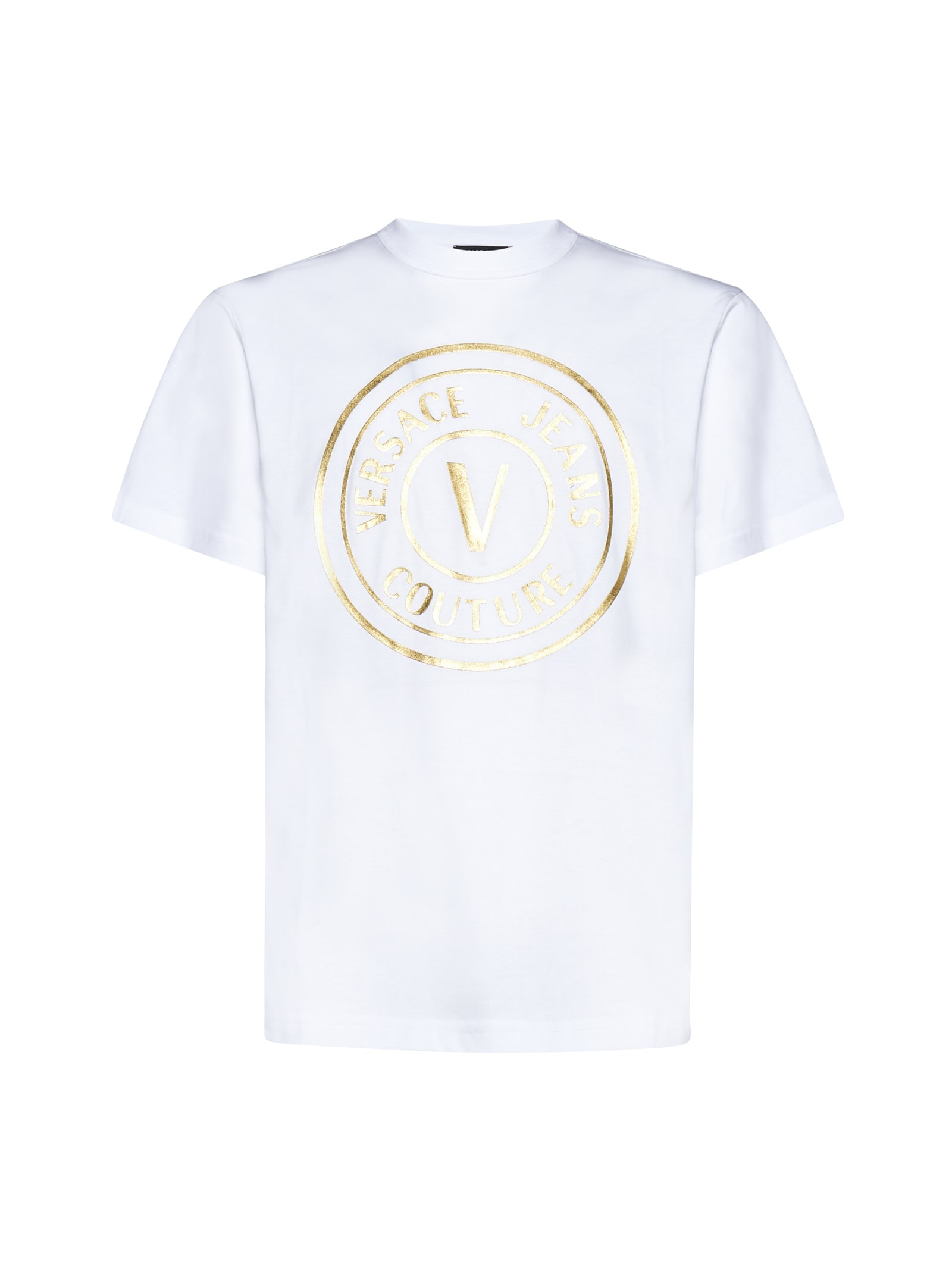 Versace Jeans Couture Logo-print Cotton T-shirt In White Gold