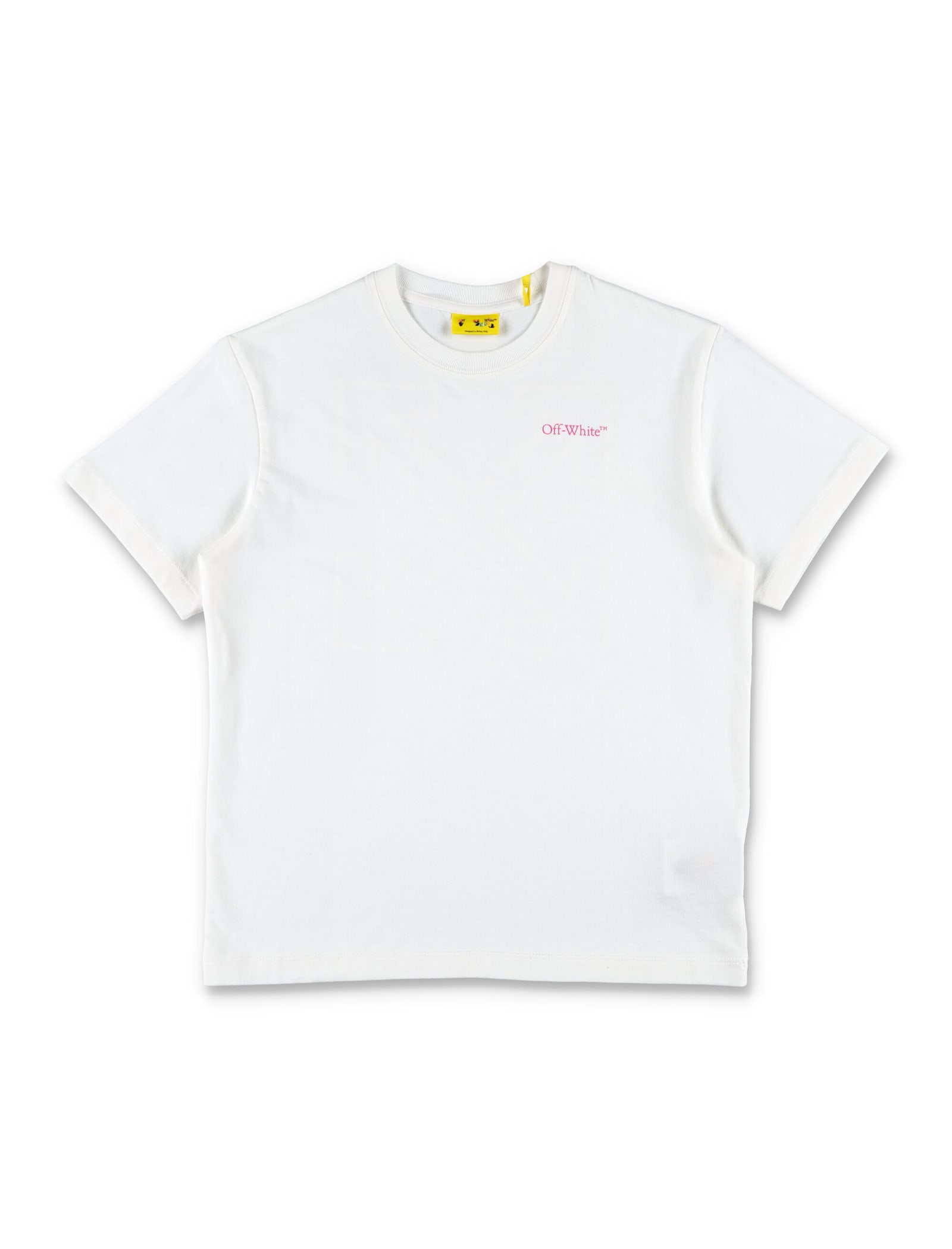 Off-white Kids White Cotton T-shirt With Pink Arrow Logo In White