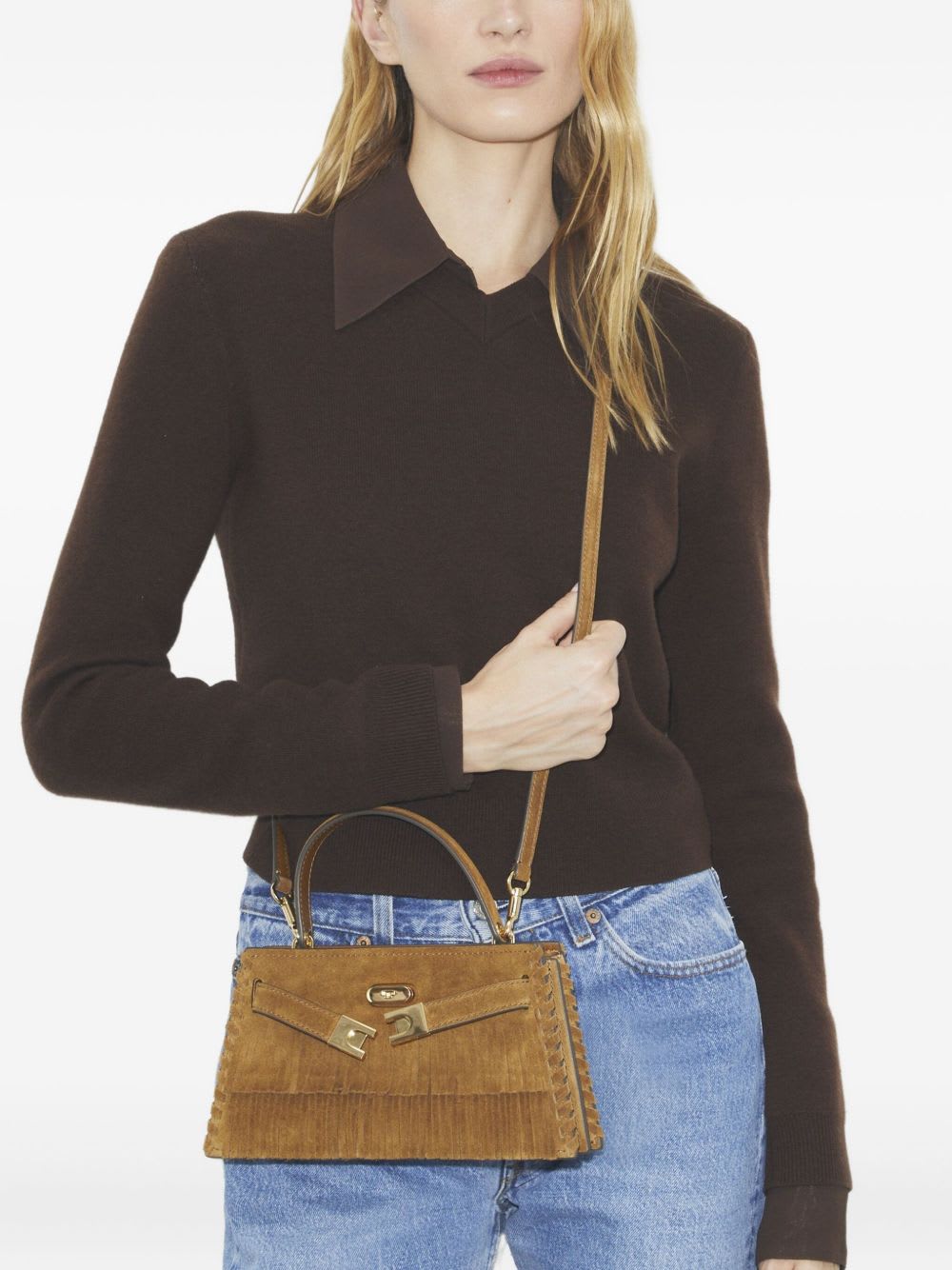 Tory Burch Lee Radziwill Suede Leather Mini Bag In Brown