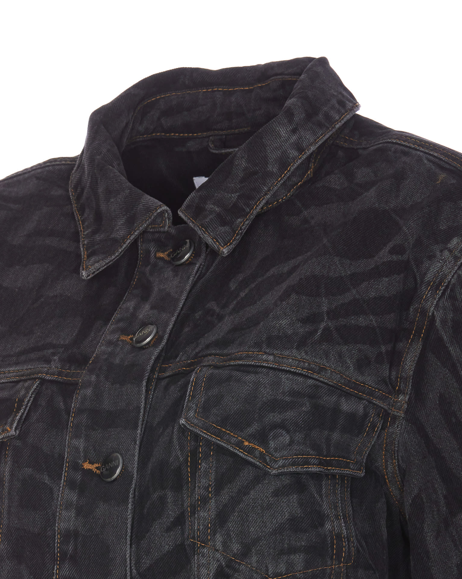 Shop Ganni Denim Jacket In Black