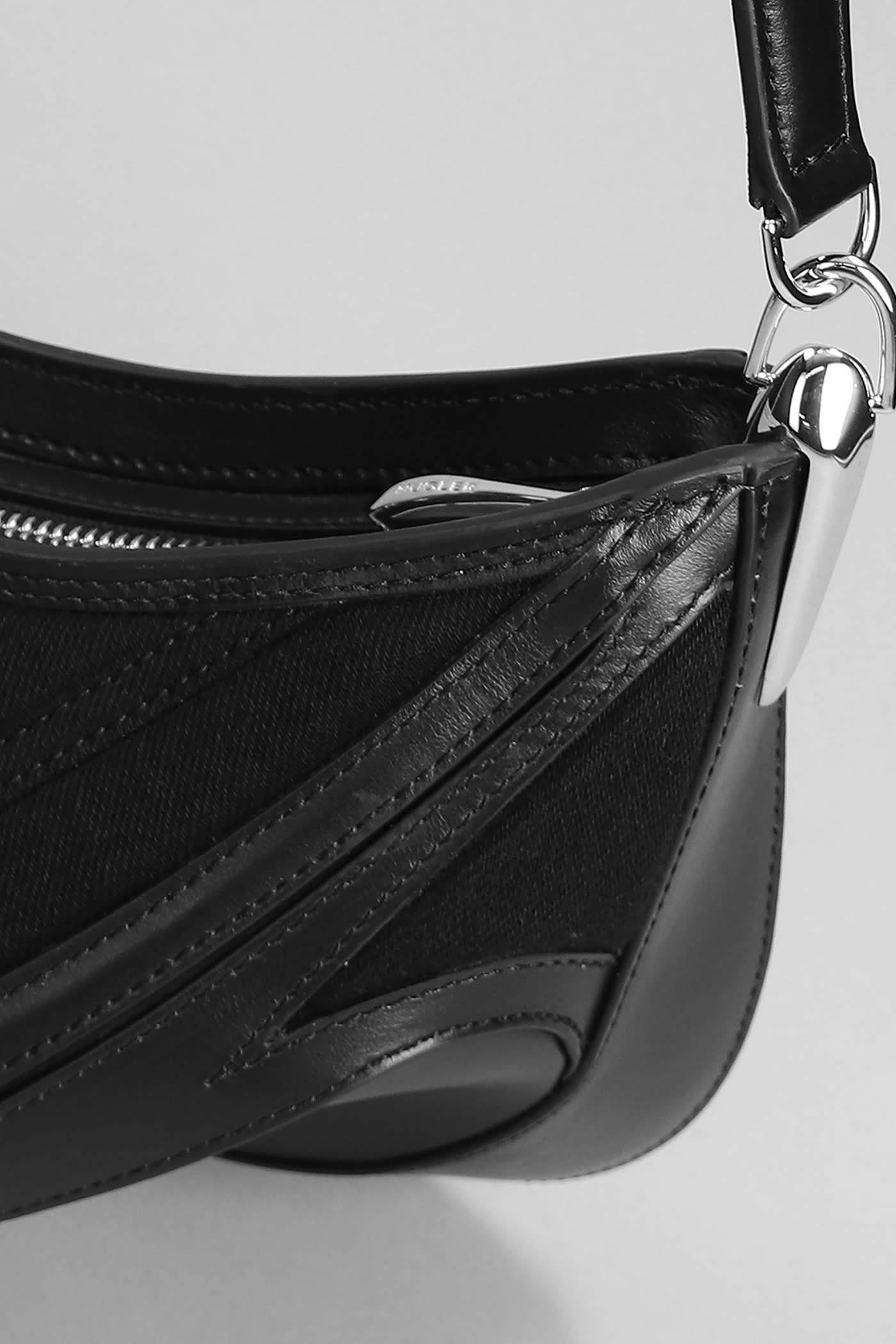 Shop Mugler Shoulder Bag In Black Leather And Fabric