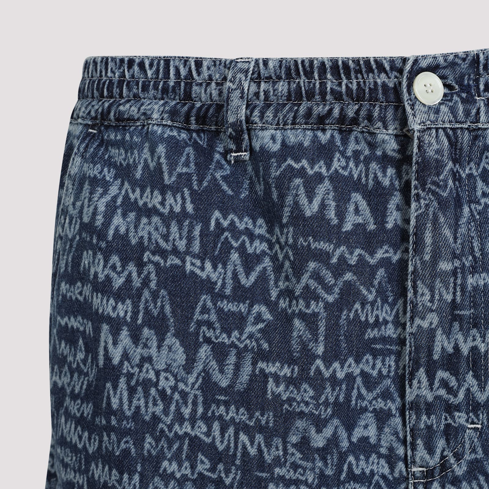 Marni Logo Denim Shorts In Blue Kyanite