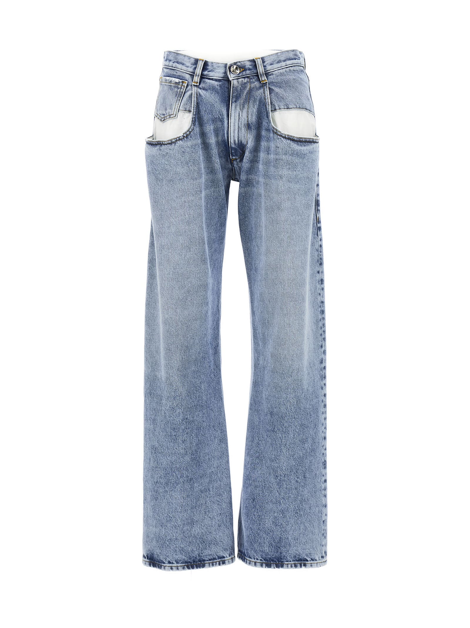 Shop Maison Margiela Jeans Tagli Laterali In Light Blue