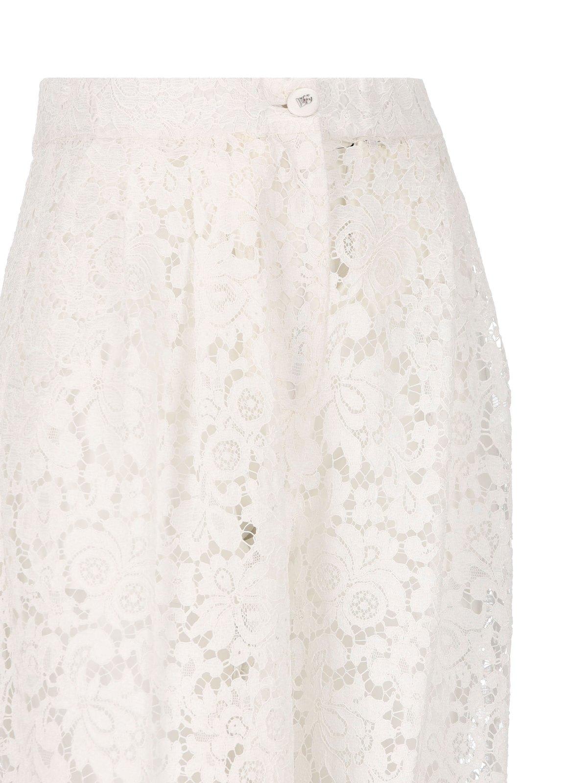 Shop Dolce & Gabbana Flared Floral Cordonetto Lace Pants In White