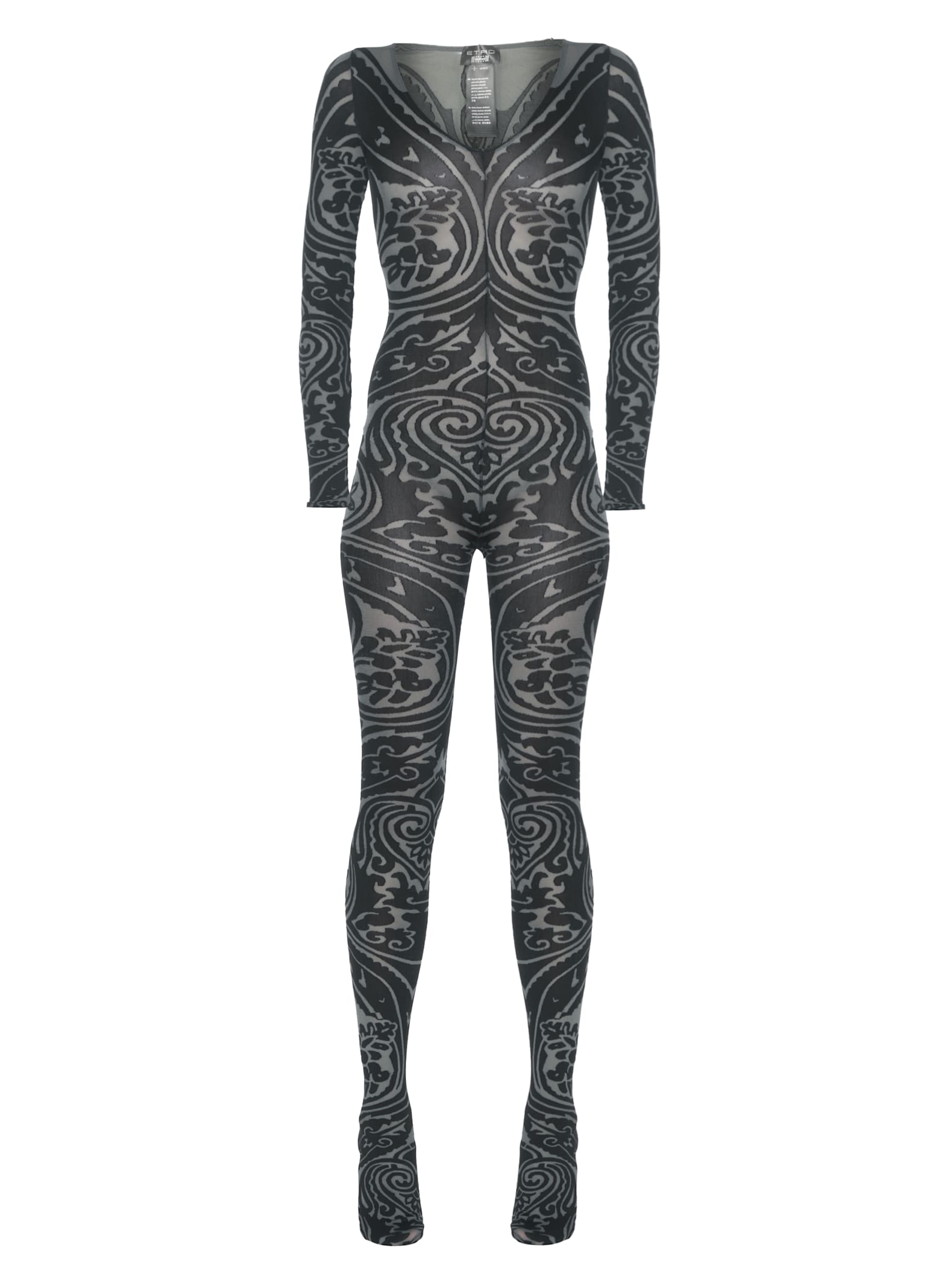 Shop Etro Paisley Tattoo Bodysuit In Brown