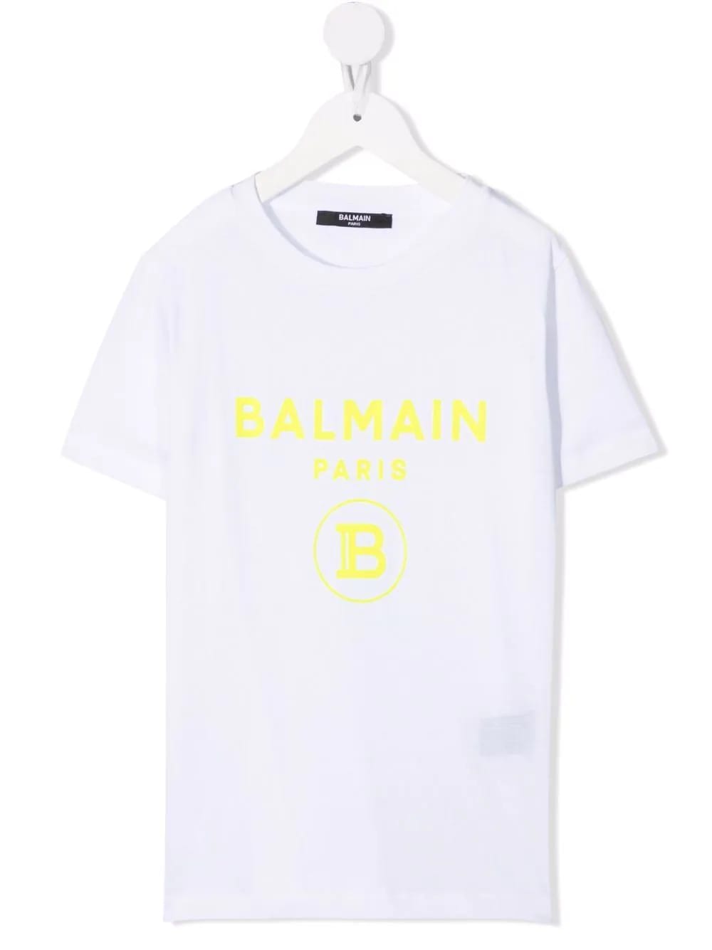 Balmain Kids White T-shirt With B Logo In Yellow Velvet