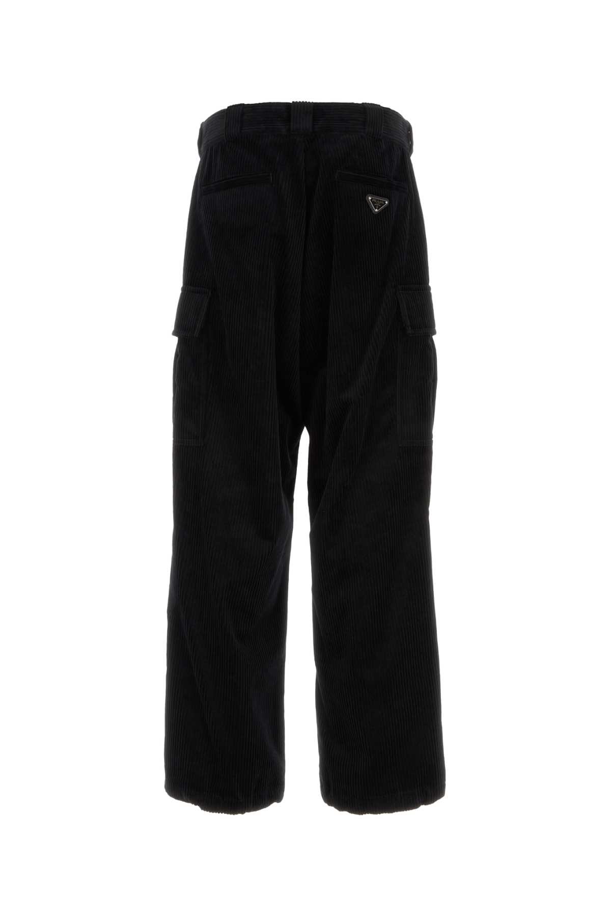 Shop Prada Black Corduroy Cargo Pant In Nero