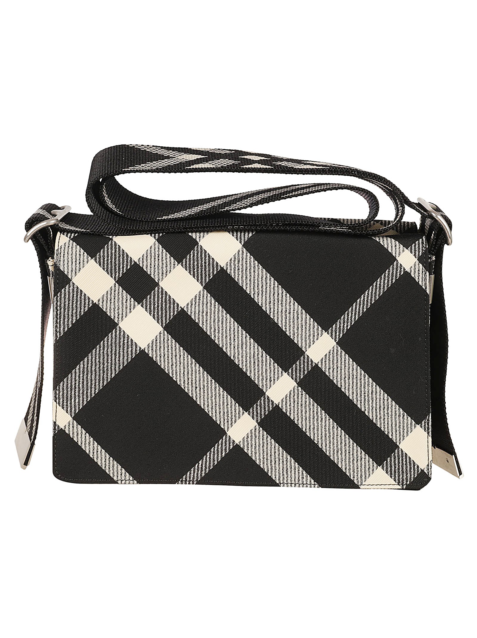 Shop Burberry Check Flap Shoulder Bag In Black