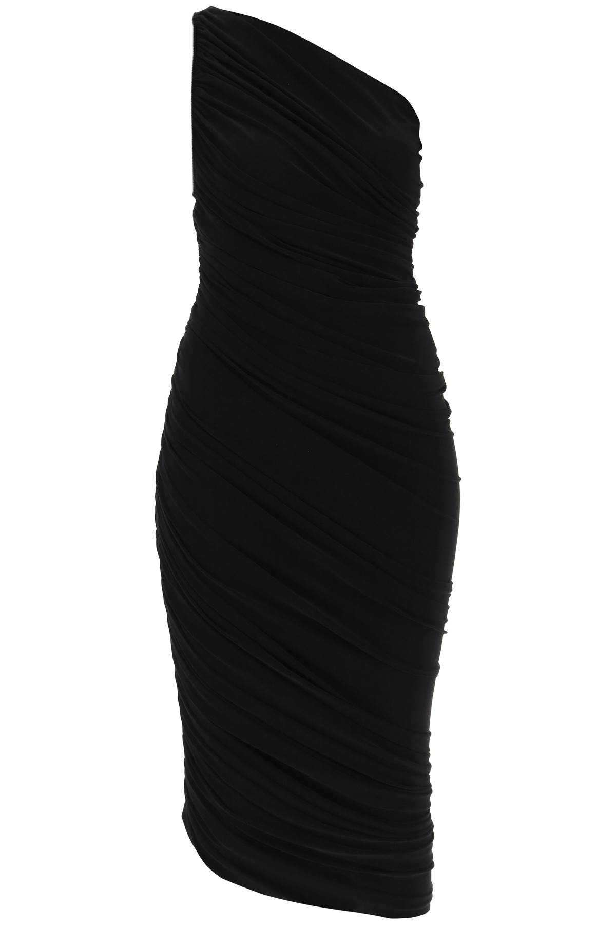 Shop Norma Kamali Diana Ruched One-shoulder Dress In Black (black)