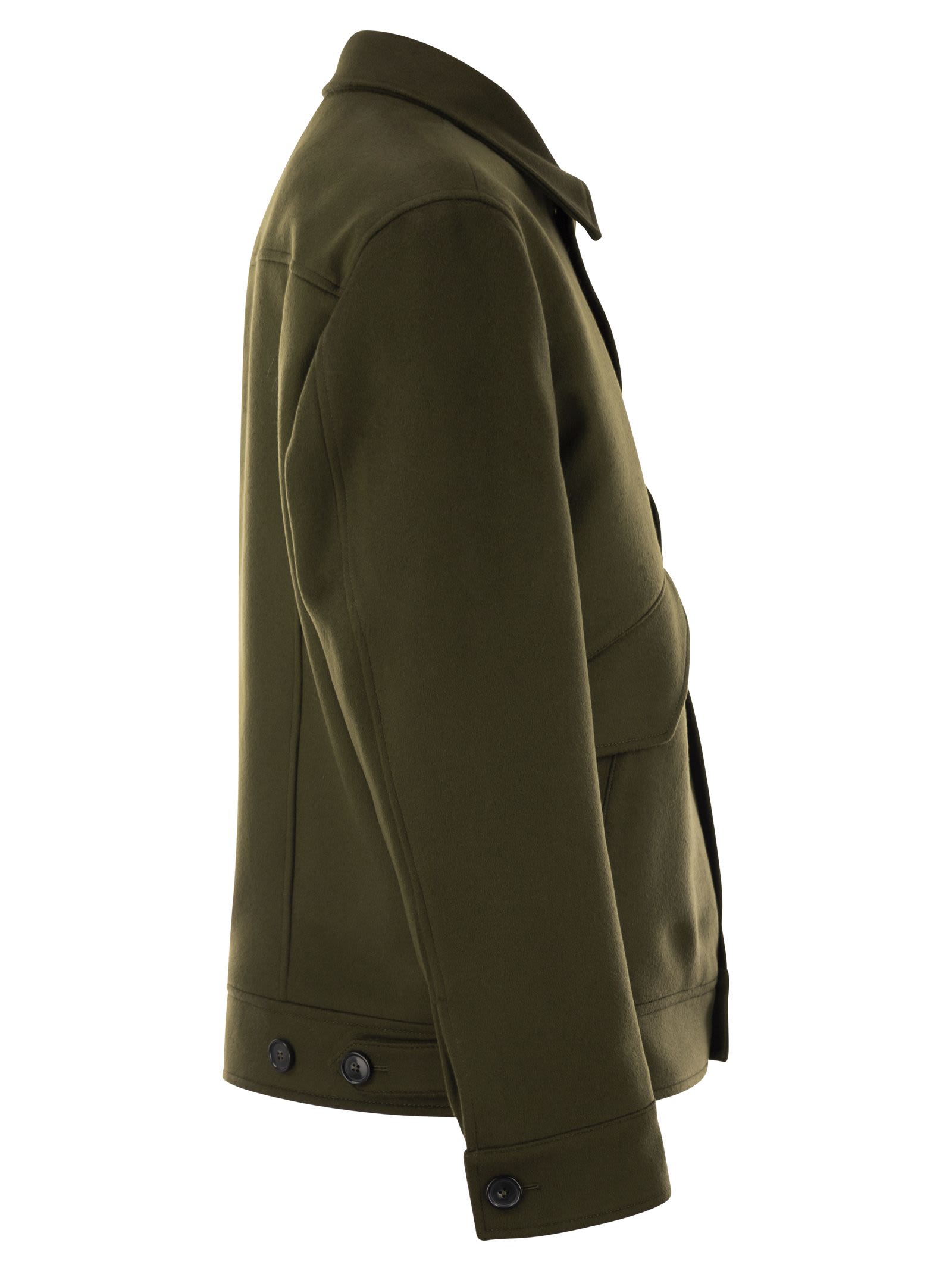 Shop Pt Torino Wool And Cashmere Drap Trucker Jacket In Military Green