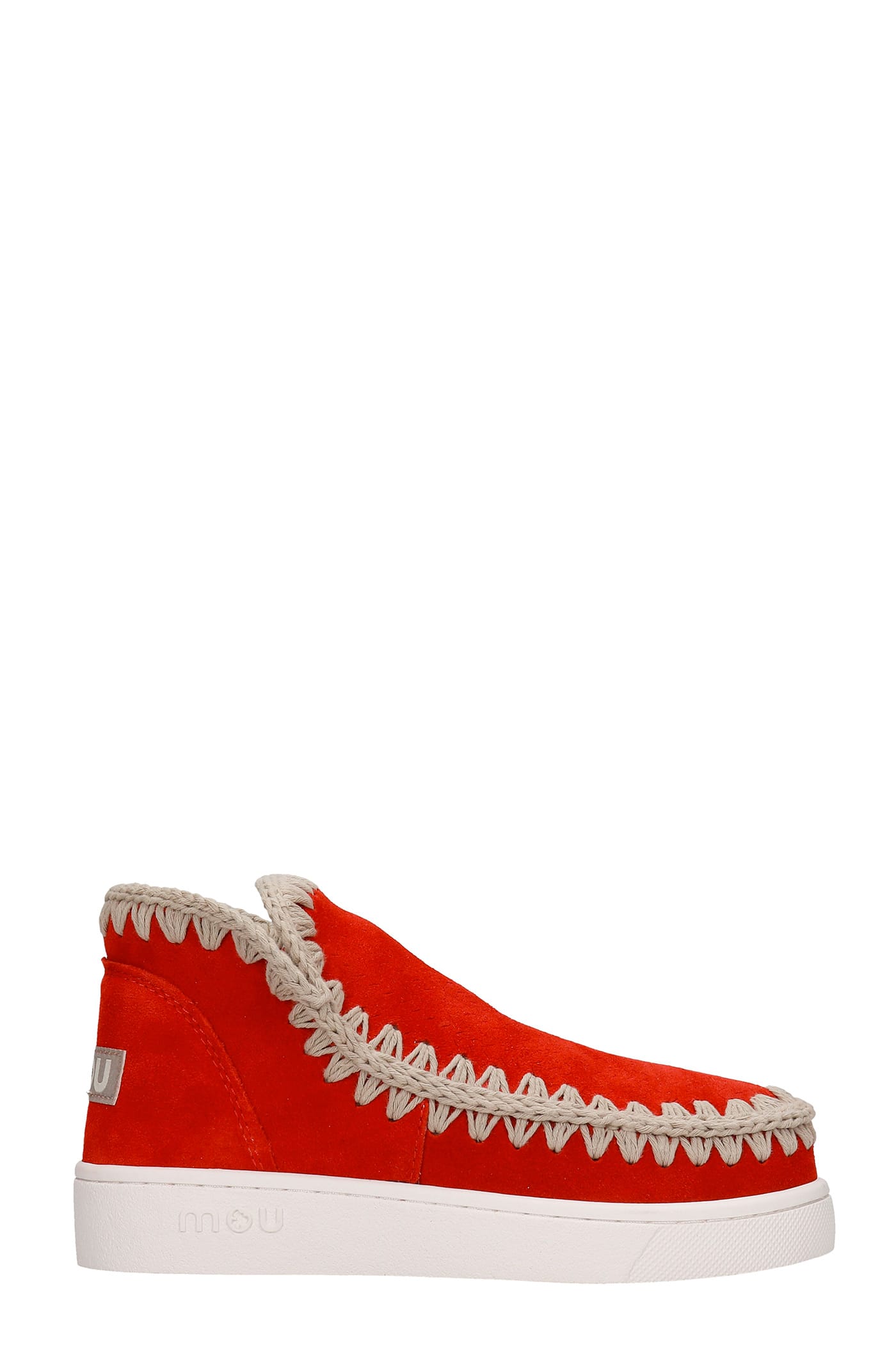 Mou Summer Eskimo Low Heels Ankle Boots In Red Suede