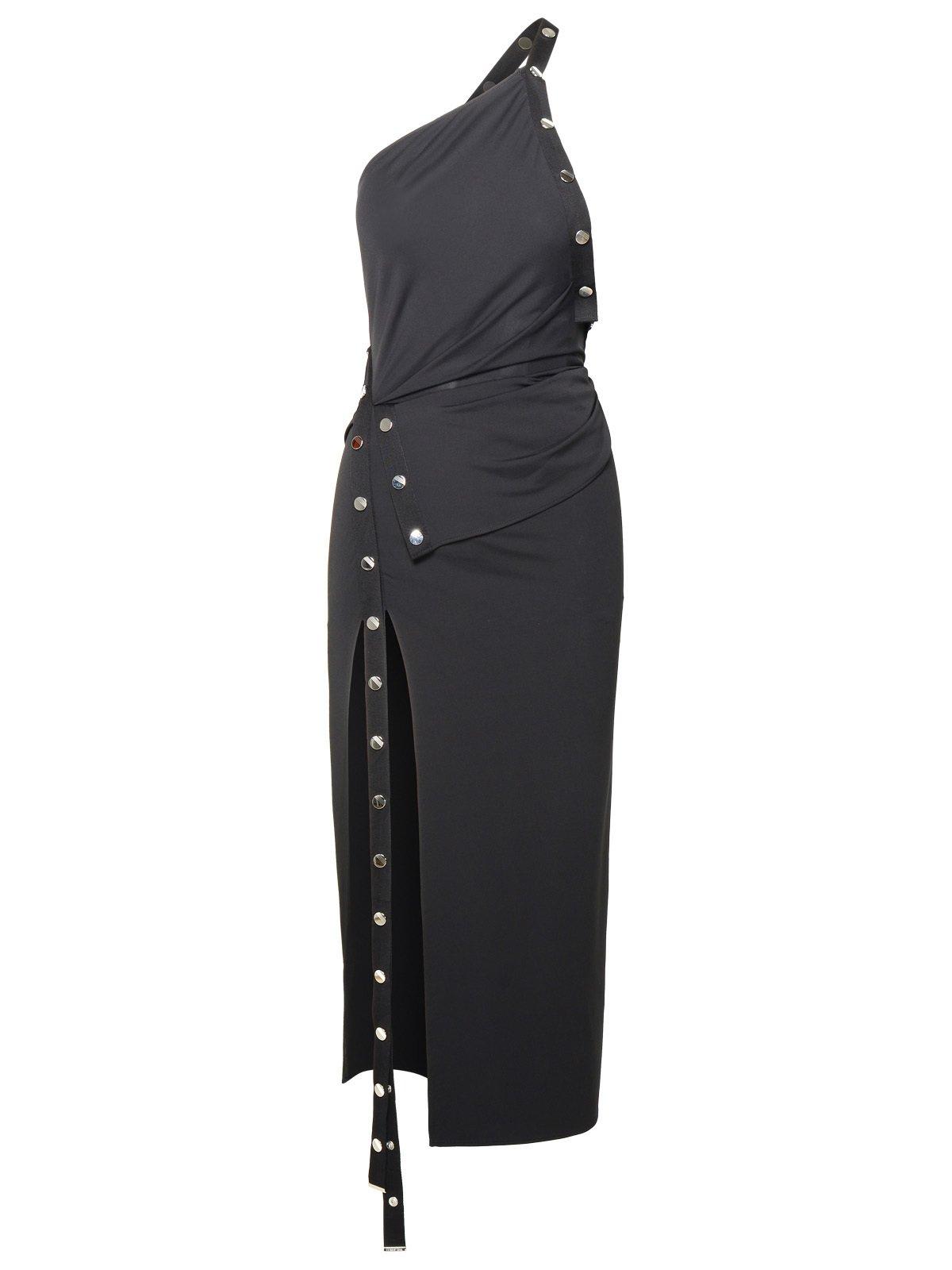 Shop Attico One-shoulder Stud Embellished Dress In Black