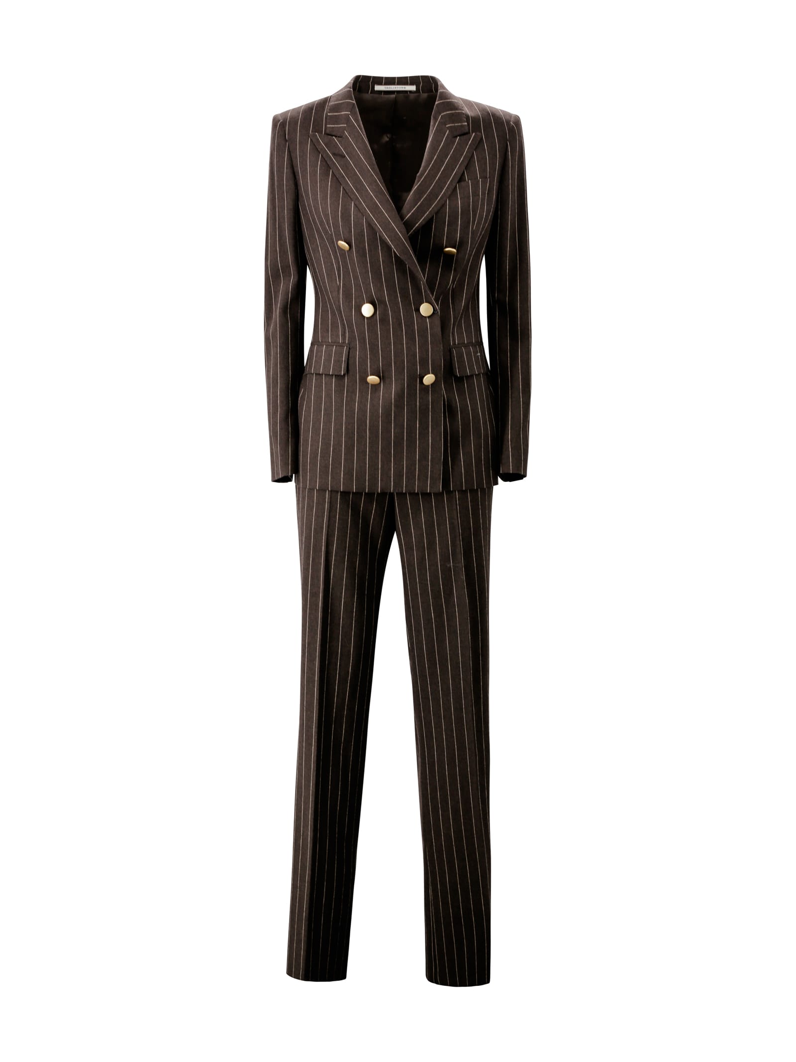 Shop Tagliatore Double-breasted Pinstripe Suit In Brown