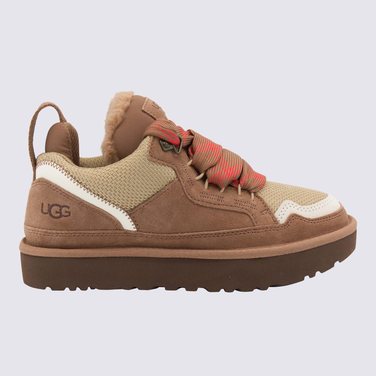 Ugg Ribbon-lace Leather Sneakers In Brown