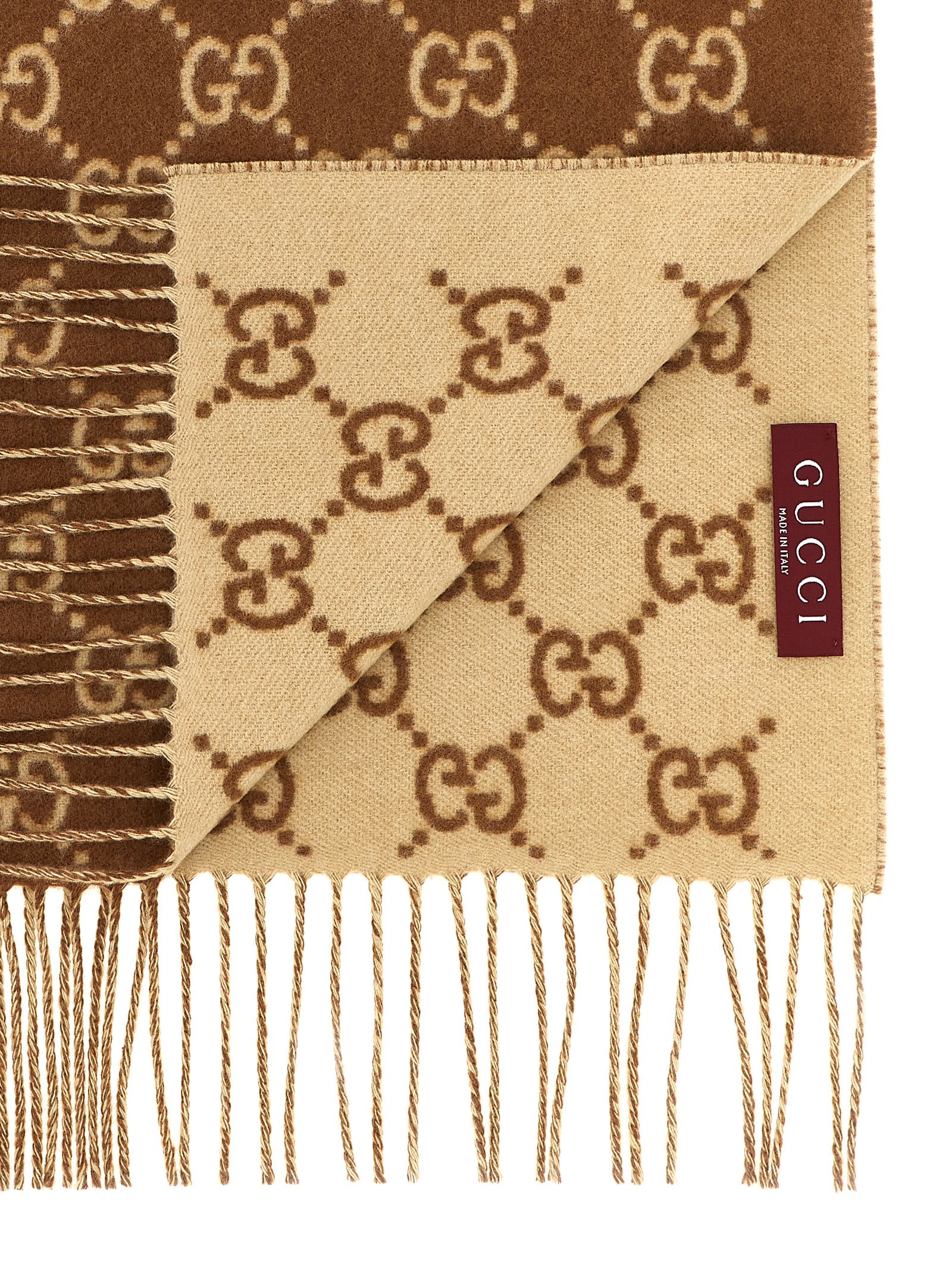 Gucci Women Gg Cashmere Scarf In Brown