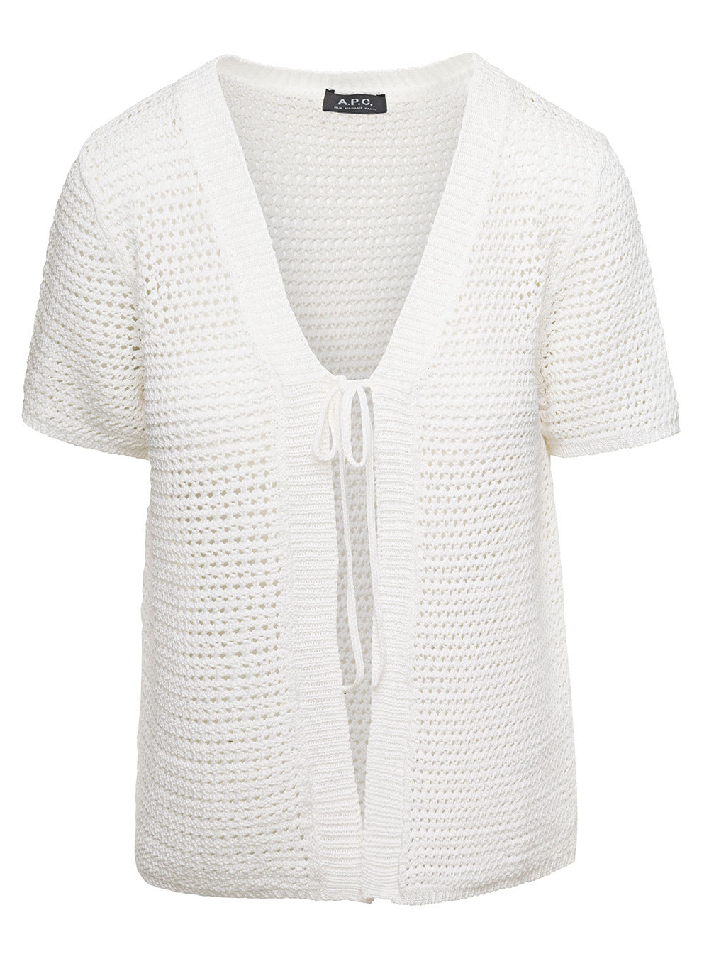 Shop Apc Maggie White Short-sleeve Cardigan In Crochet Woman