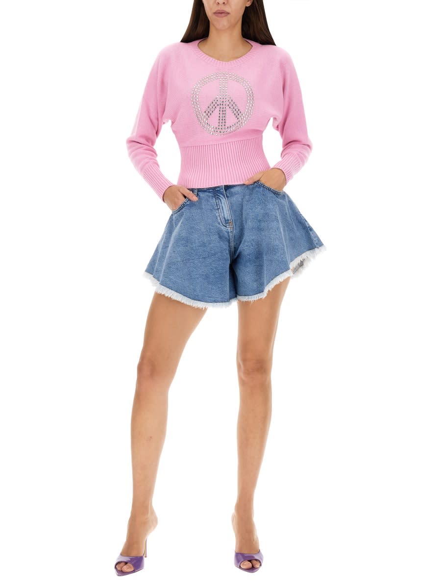 Shop M05ch1n0 Jeans Peace Symbol Jersey In Pink
