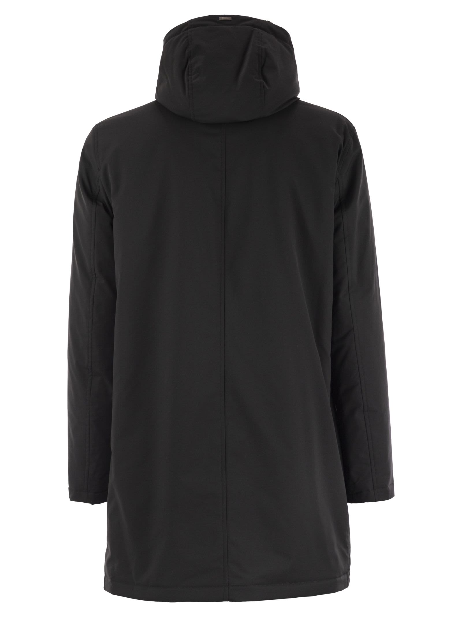Herno Black Parka With Functional Details In Black