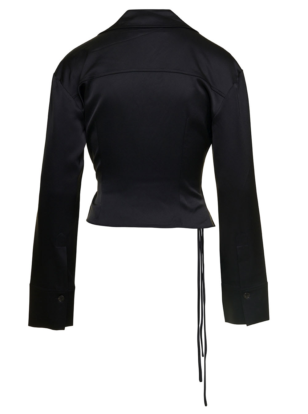 Shop Nanushka Black Shirt With Cuban Collar In Satin Fabric Woman
