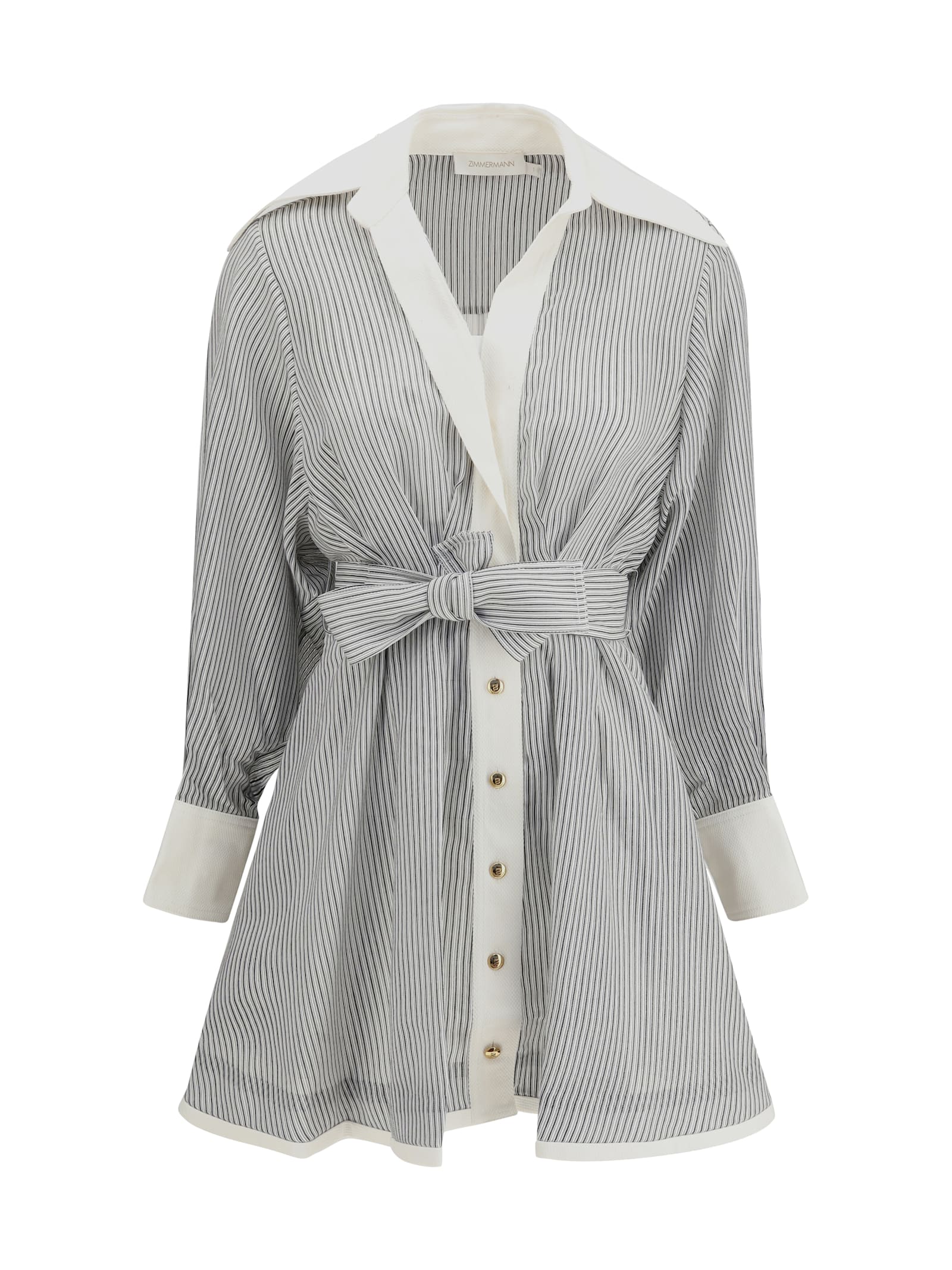 Zimmermann Illustration Tuck Mini Dress In Stripe In Gray