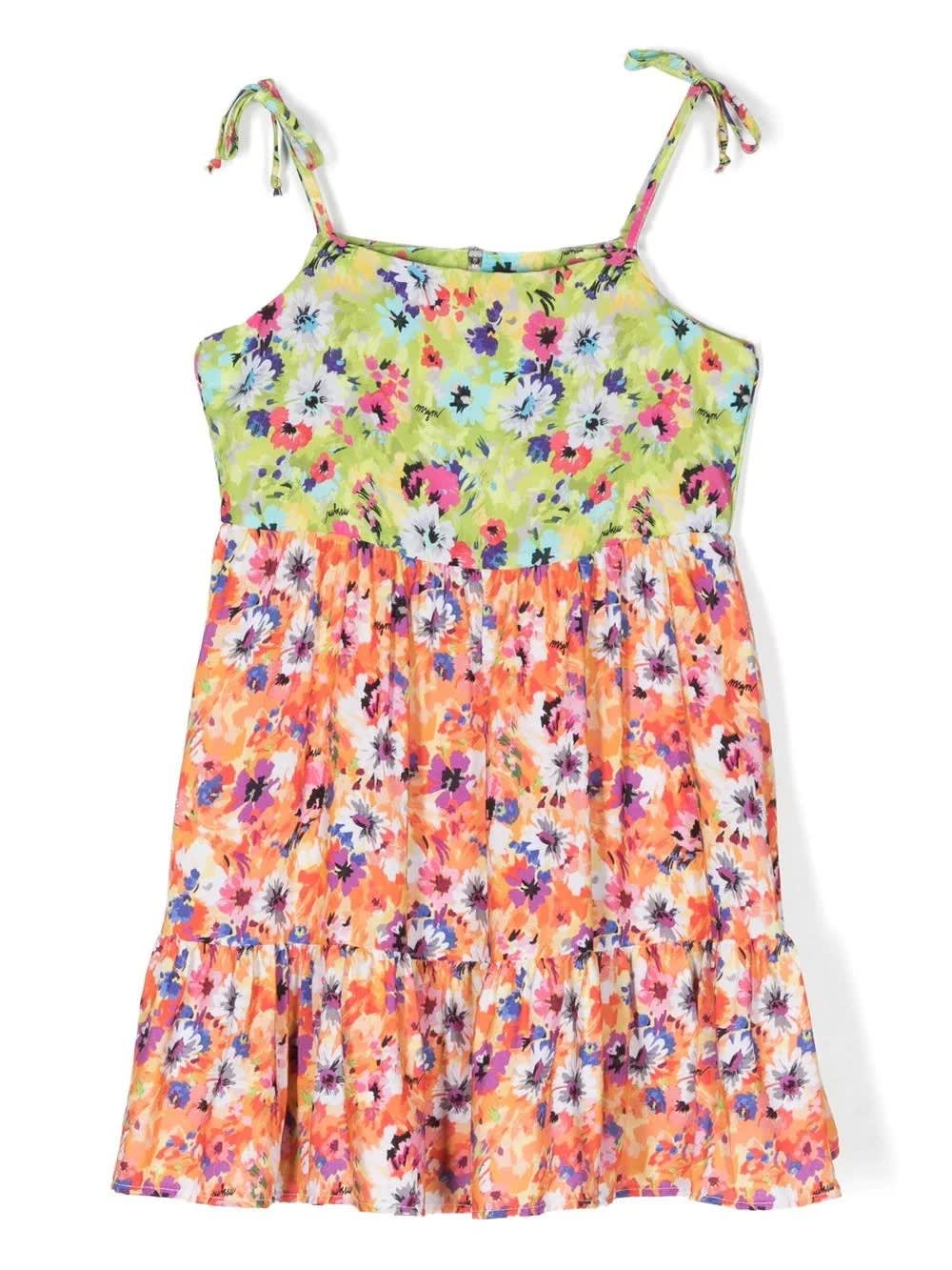 MSGM MULTICOLORED FLORAL SLEEVELESS DRESS