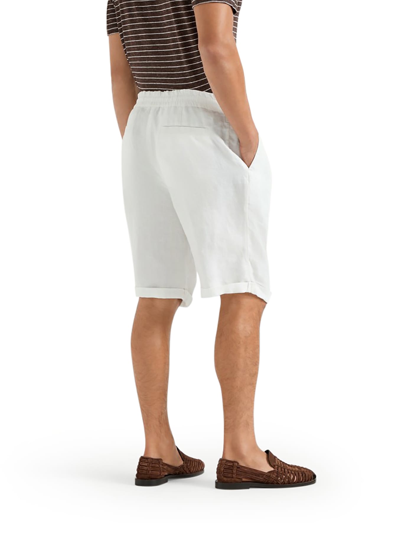Brunello Cucinelli Garment Dyed Linen Gabardine Bermuda Shorts With Drawstring And Darts In C2200