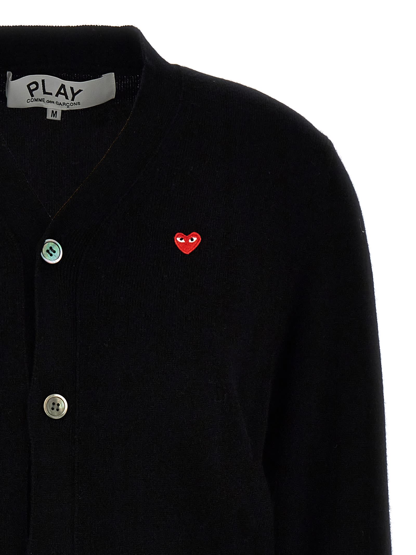 Comme Des Garçons Play Round-neck Cardigan Red Emmblem In Black