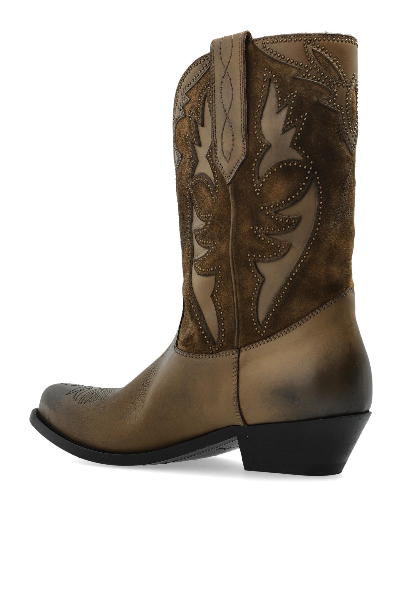 Golden Goose Two-tone Western Style Boots With Stitching Embellishments In Animal Print