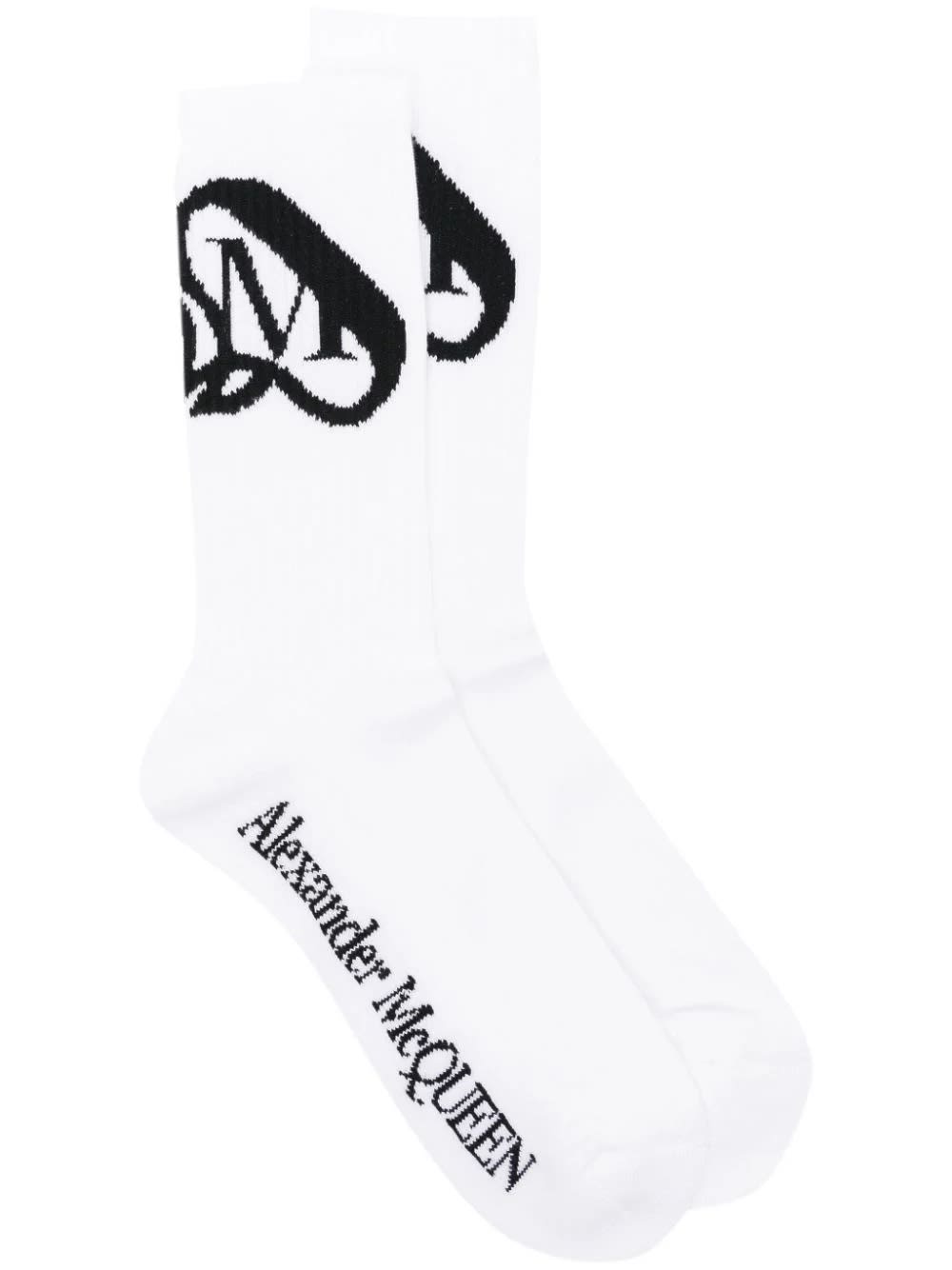 Shop Alexander Mcqueen Seal Logo Socks In Ivory/black In White